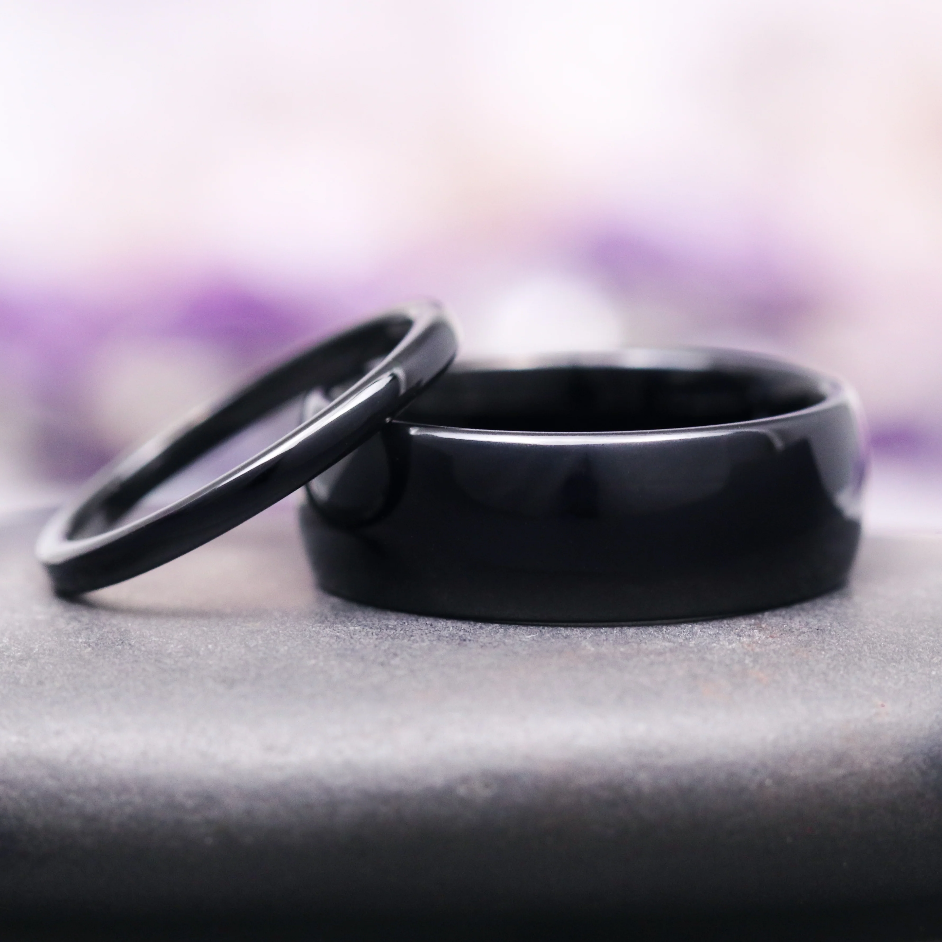 Minimalist Black Tungsten Couples Ring Set