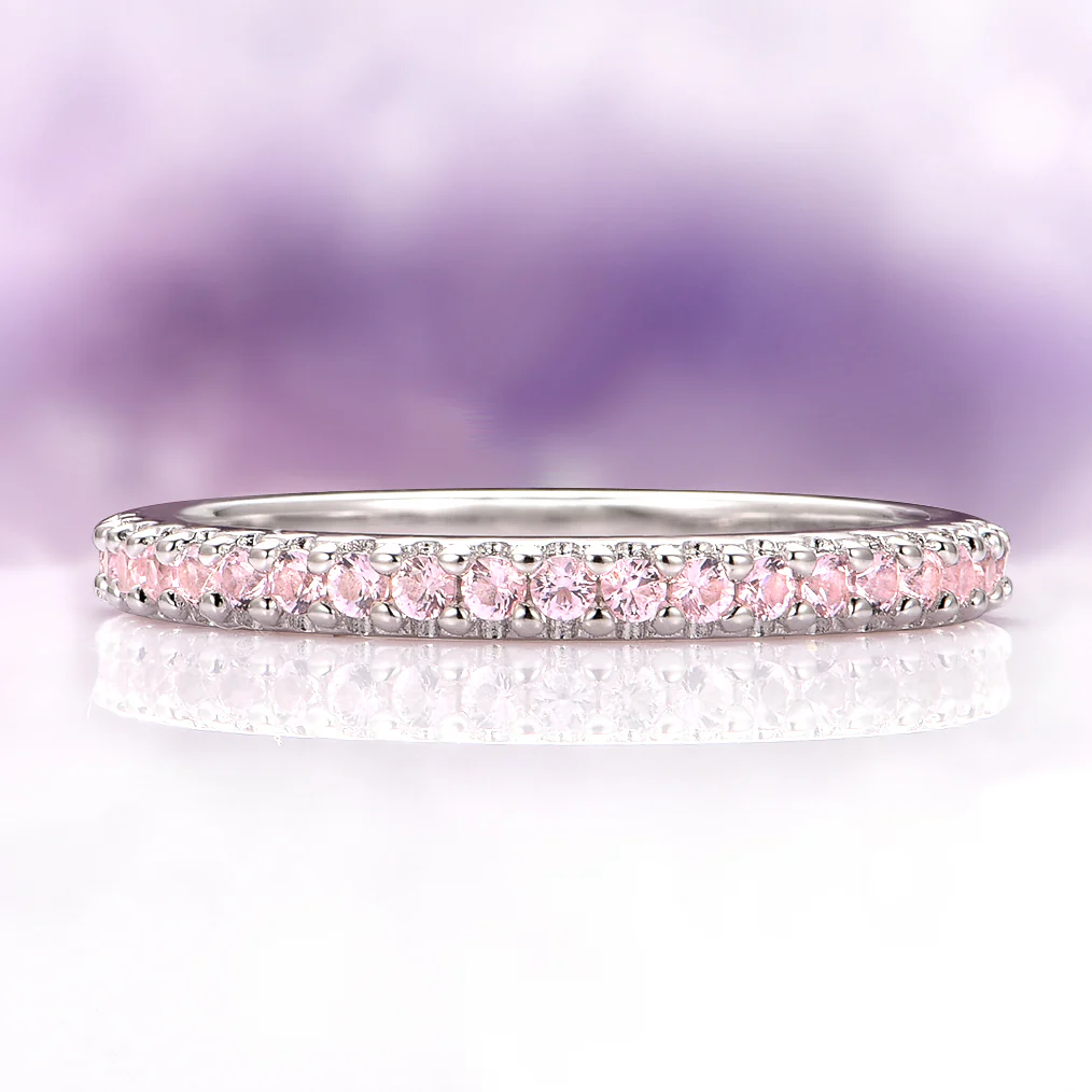 Minimalist Morganite Wedding Band in 14K White Gold (2mm)