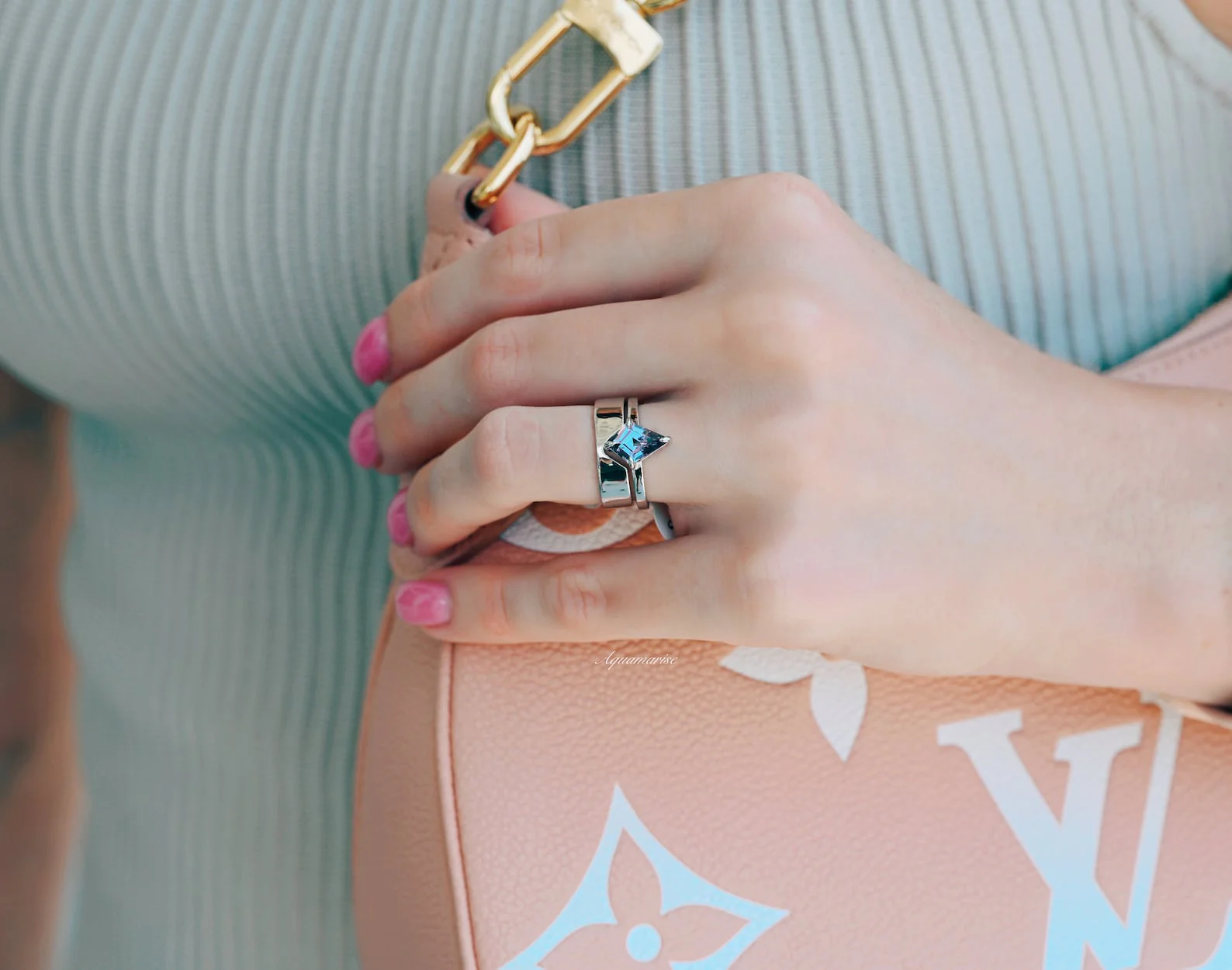 Geometric Kite Cut Alexandrite Engagement Ring in 14K White Gold - Image 4