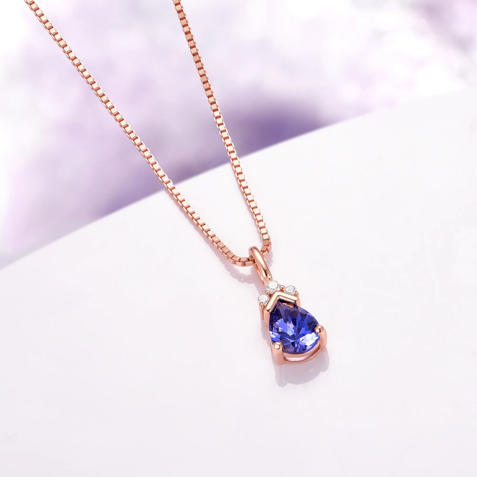 Teardrop Tanzanite Necklace in 14K Rose Gold Vermeil - Image 3