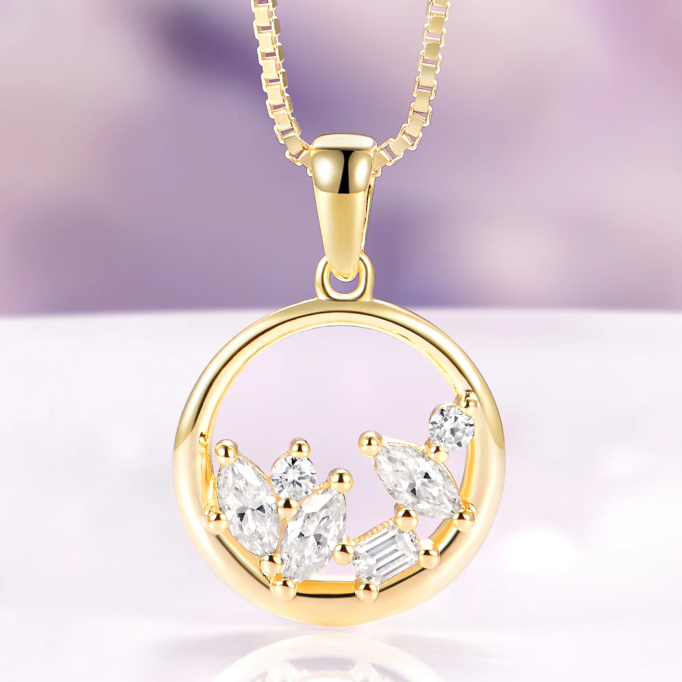 Moissanite Cluster Necklace in 14K Yellow Gold Vermeil