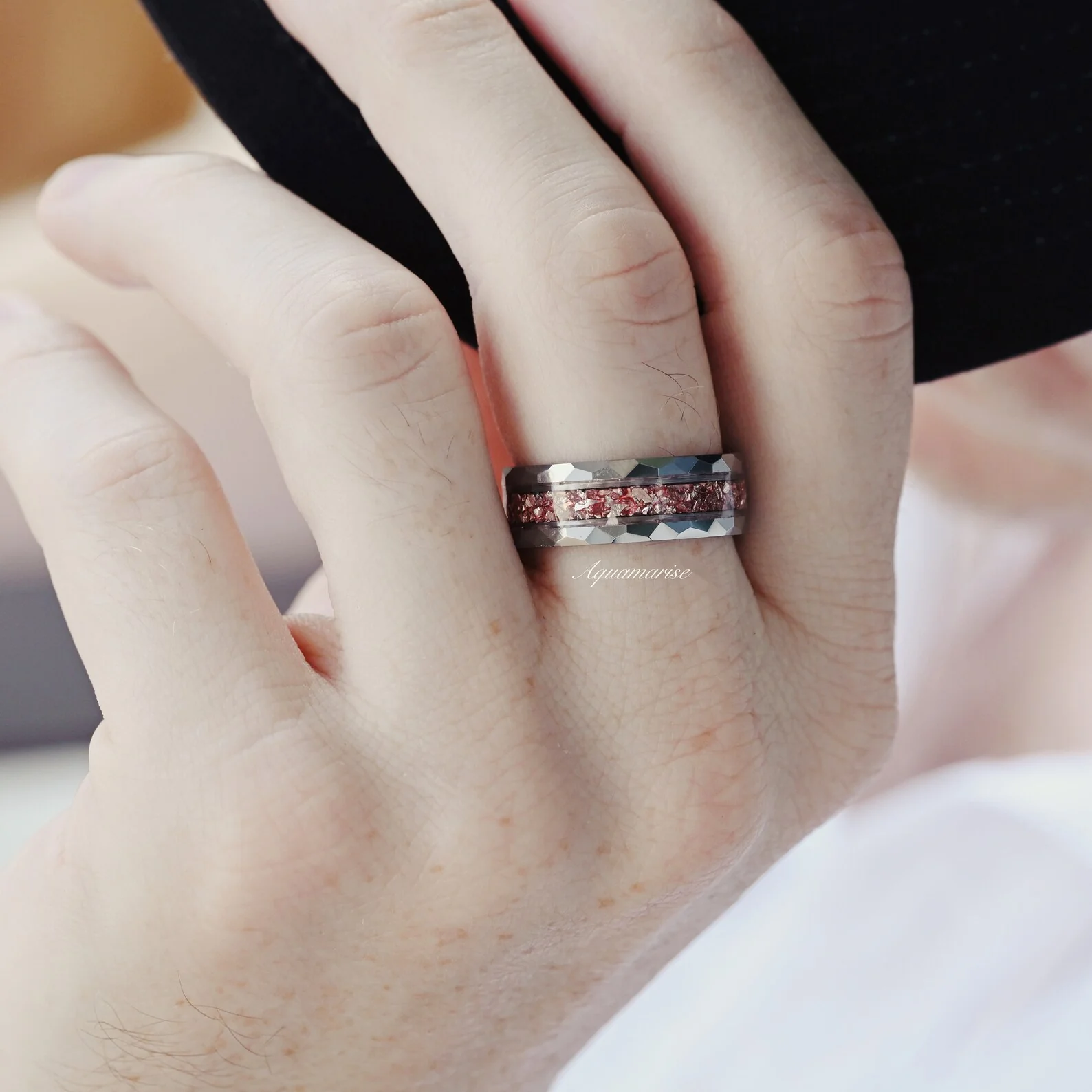 Fireworks Cut Morganite & Moonstone Leaf Couples Ring Set - Image 4