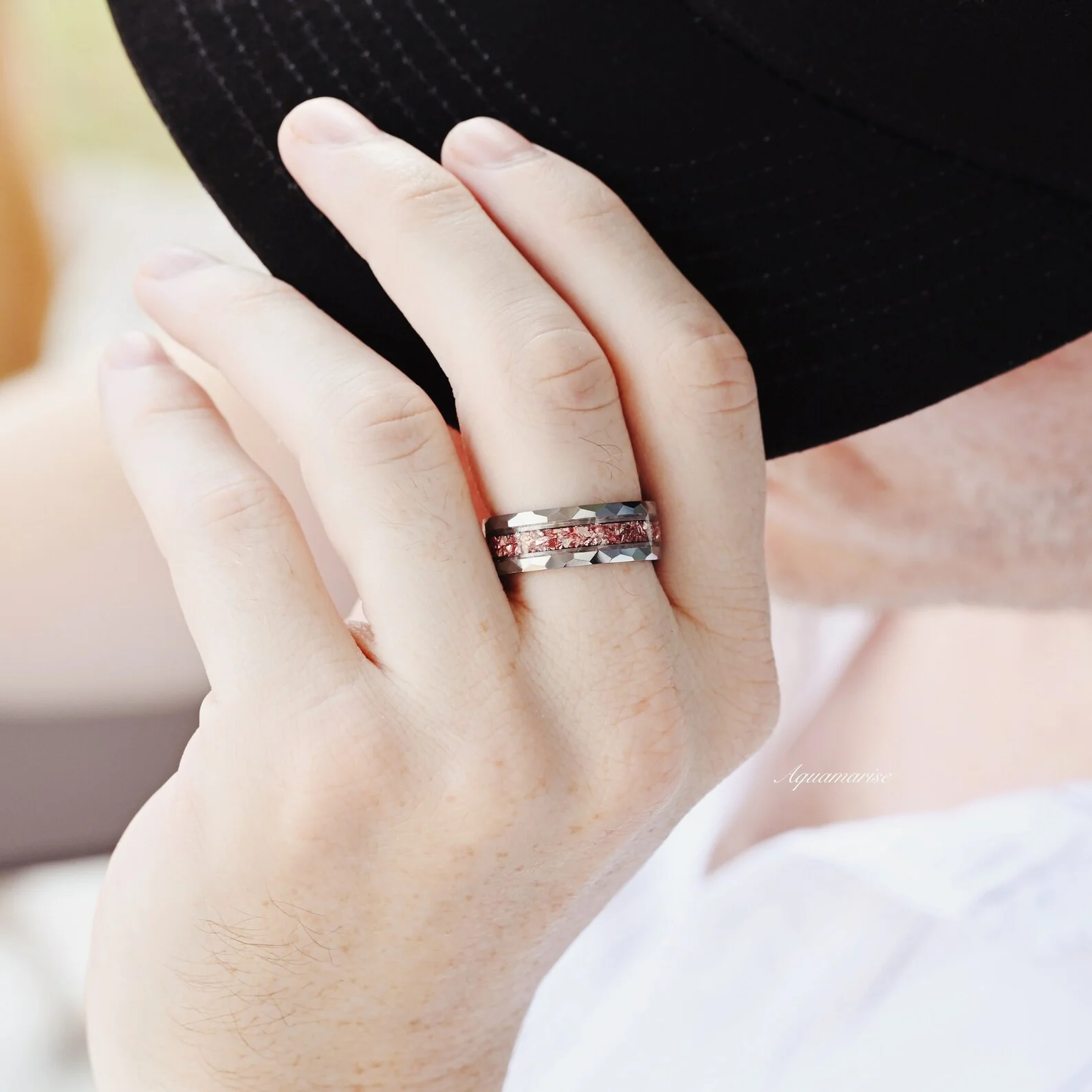 Fireworks Cut Morganite & Moonstone Leaf Couples Ring Set - Image 5