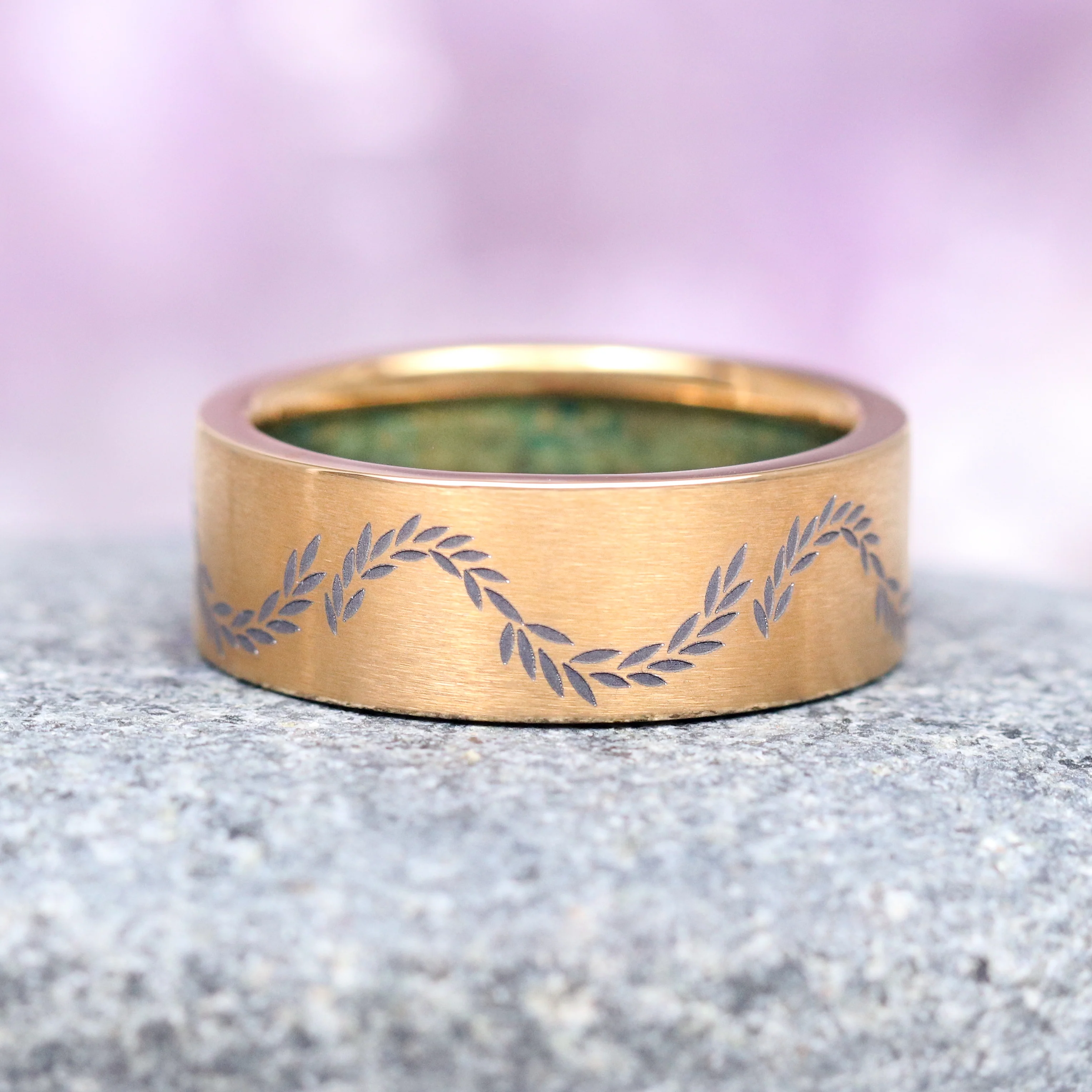 Moss Agate & Emerald Leaf Couples Ring Set - Image 2