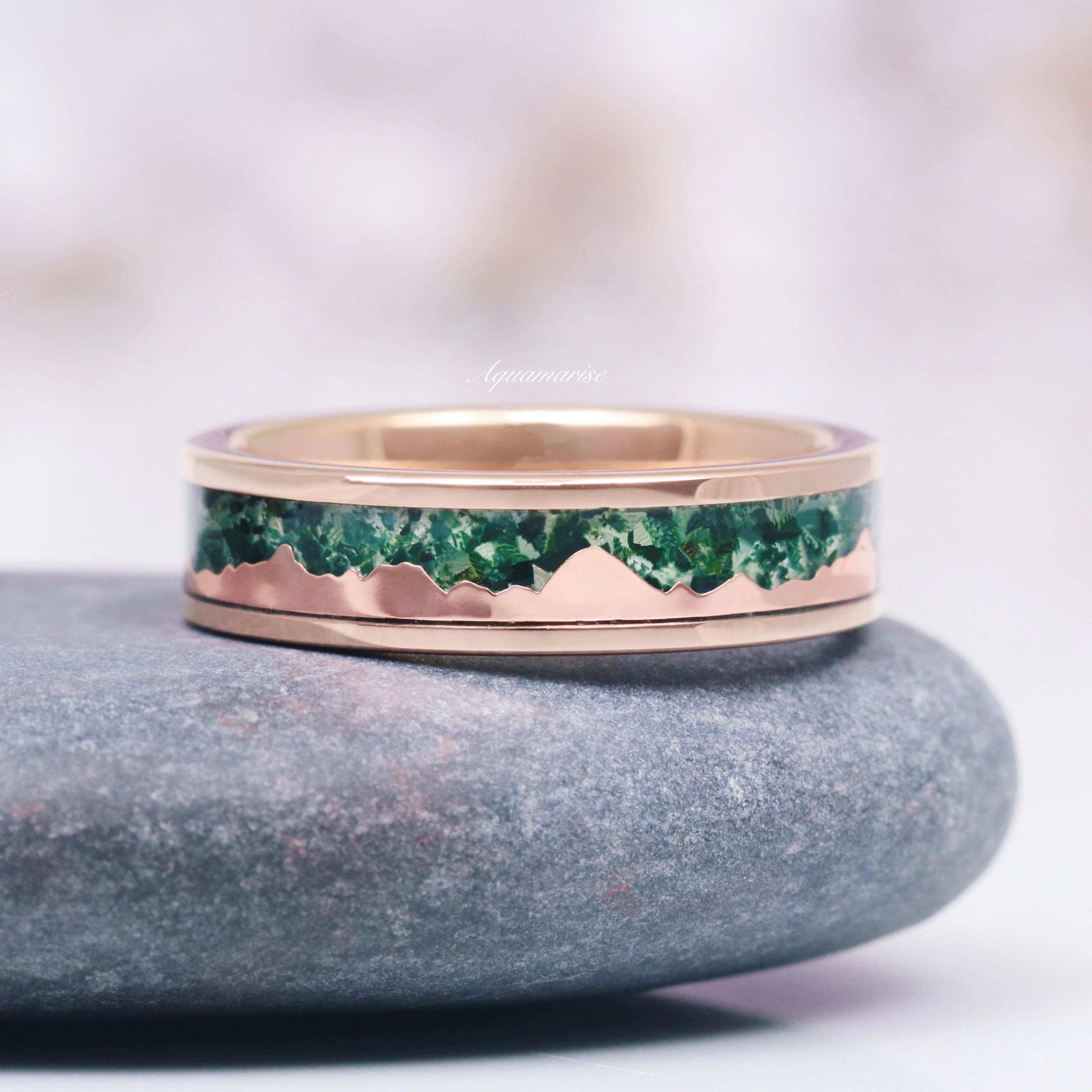 Mountain Range Green Moss Agate Couples Ring Set - Image 9