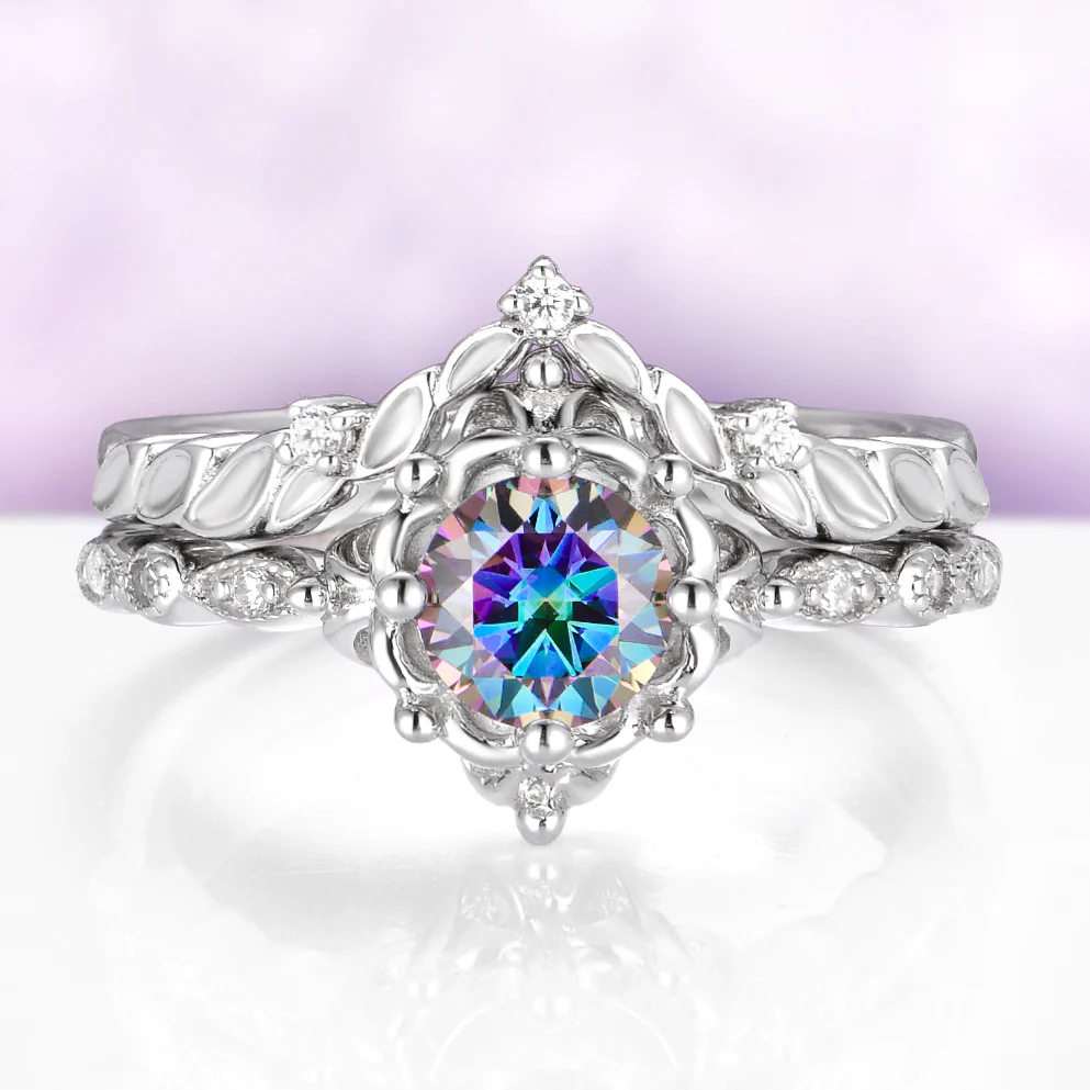 Mystical Fairy Rainbow Moissanite Couples Ring Set - Image 2