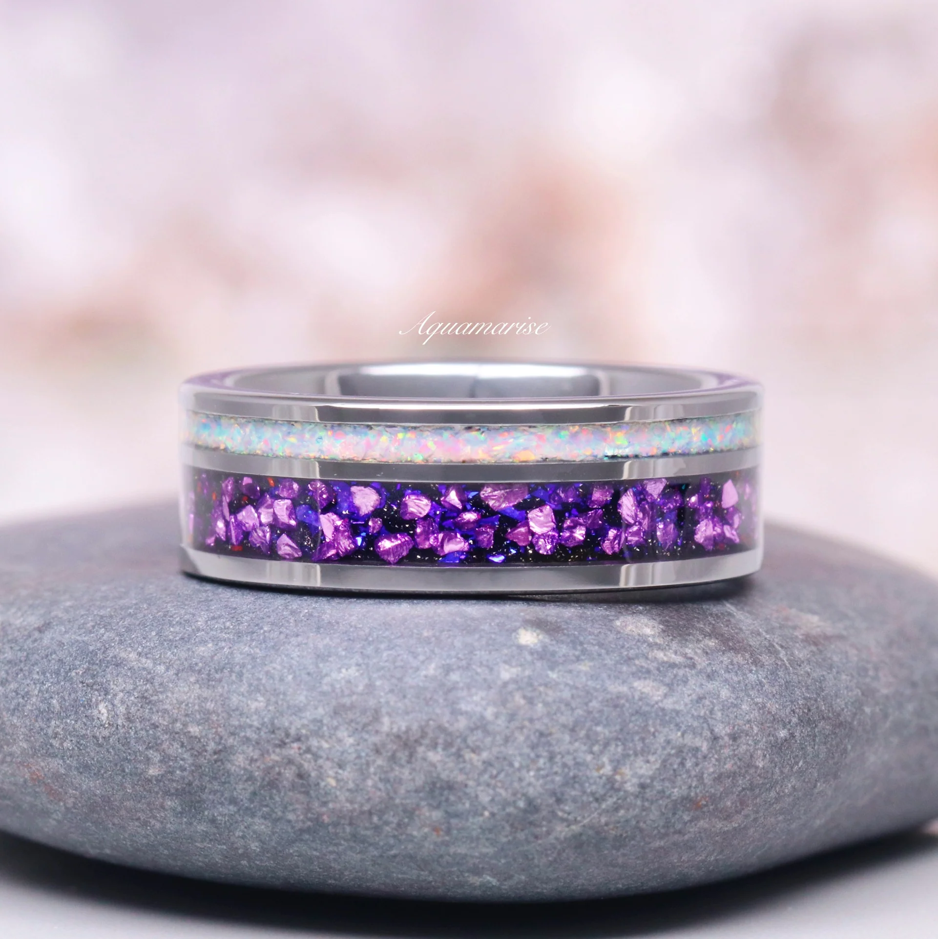 Amethyst & Galaxy Fire Opal Couples Ring Set - Image 3