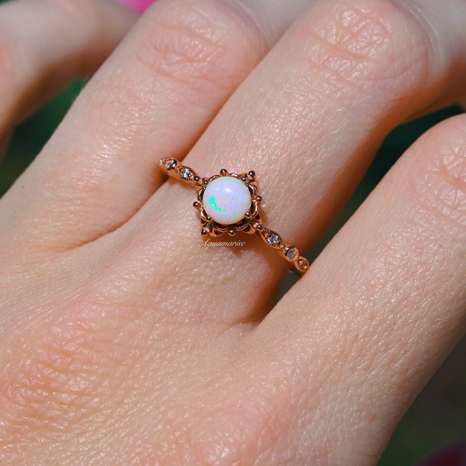 Natural Australian Opal Engagement Ring in 14K Rose Gold Vermeil - Image 5