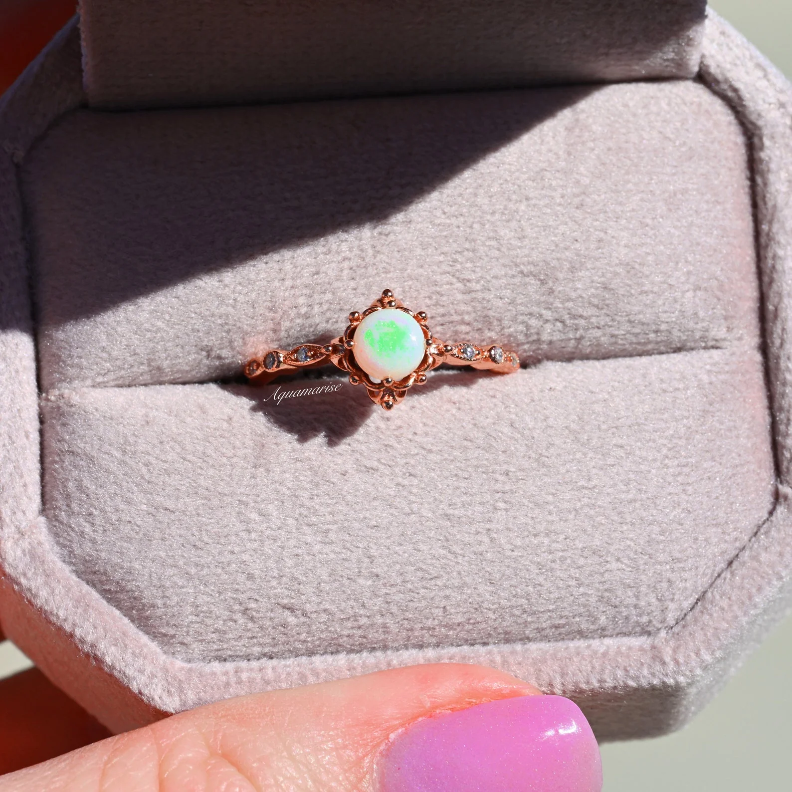 Natural Australian Opal Engagement Ring in 14K Rose Gold Vermeil - Image 8
