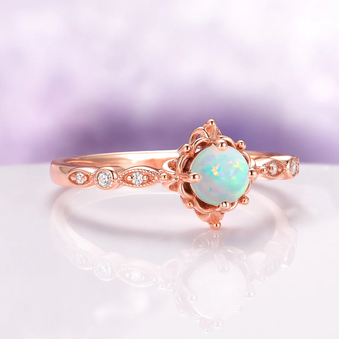 Natural Australian Opal Engagement Ring in 14K Rose Gold Vermeil - Image 9