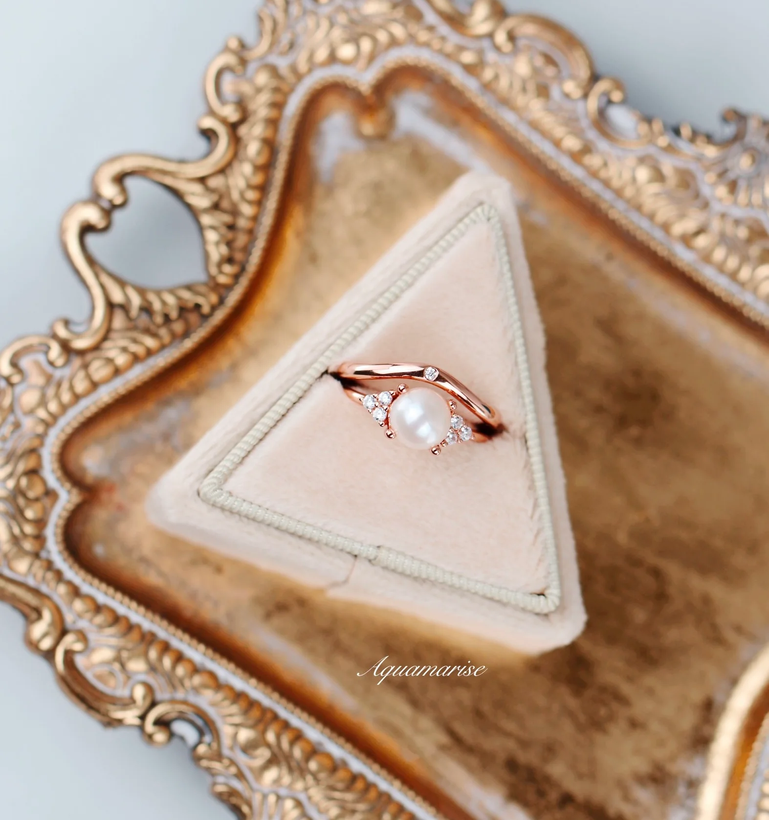 Natural Freshwater Pearl Ring Set in 14K Rose Gold Vermeil - Image 2