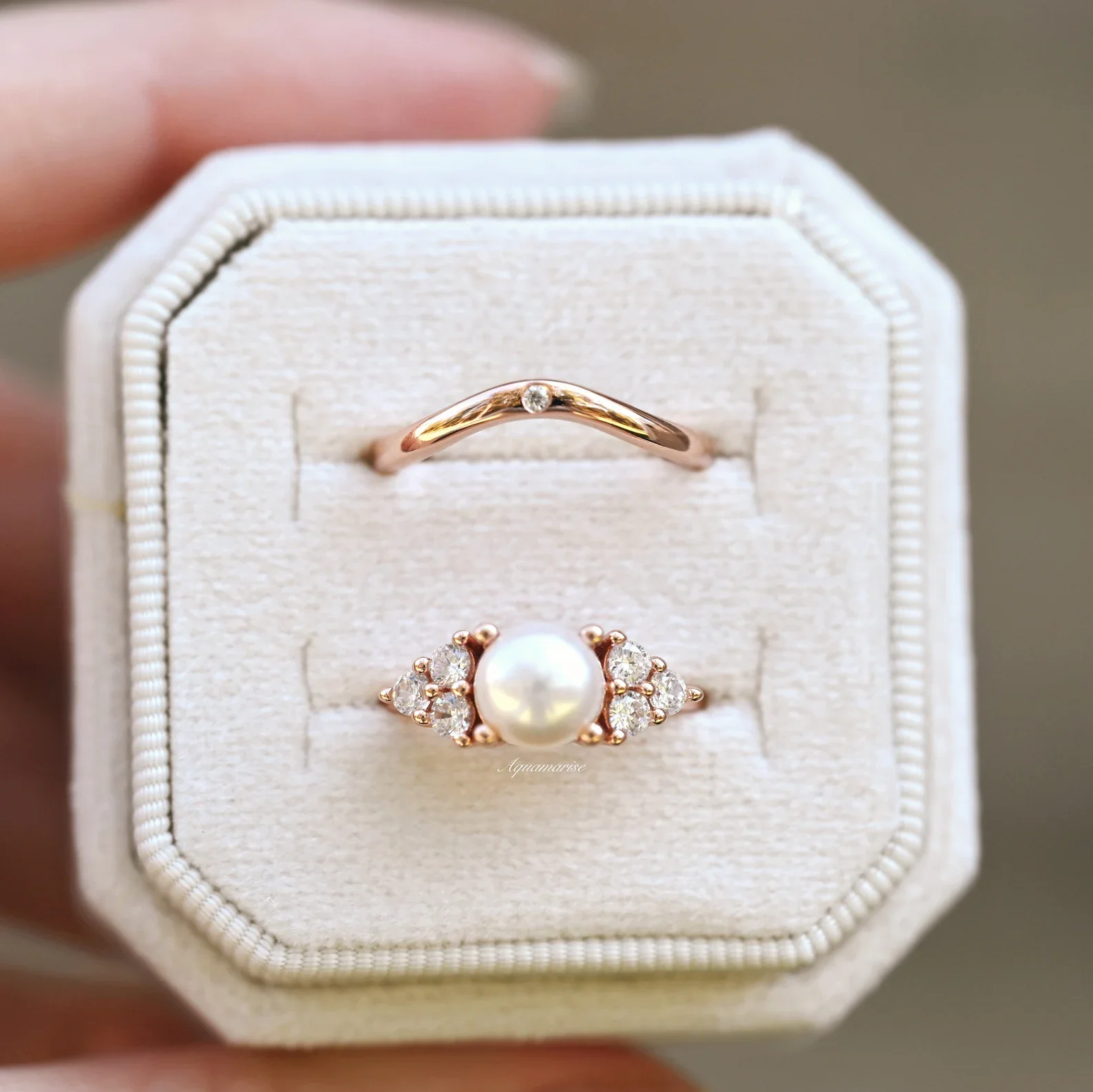 Natural Freshwater Pearl Ring Set in 14K Rose Gold Vermeil - Image 3