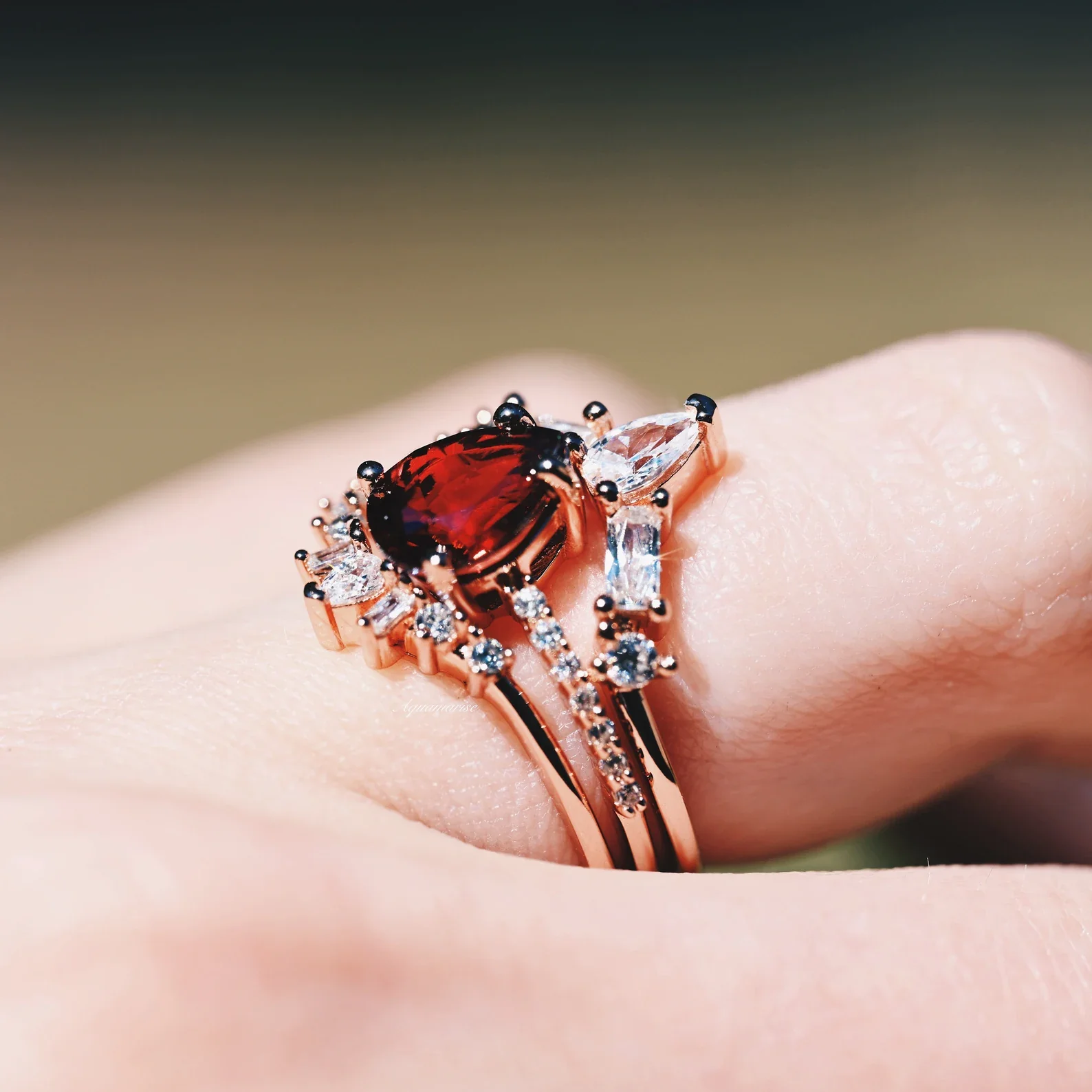 Natural Garnet 3pcs Ring Set- 14K Rose Gold Vermeil - Image 3