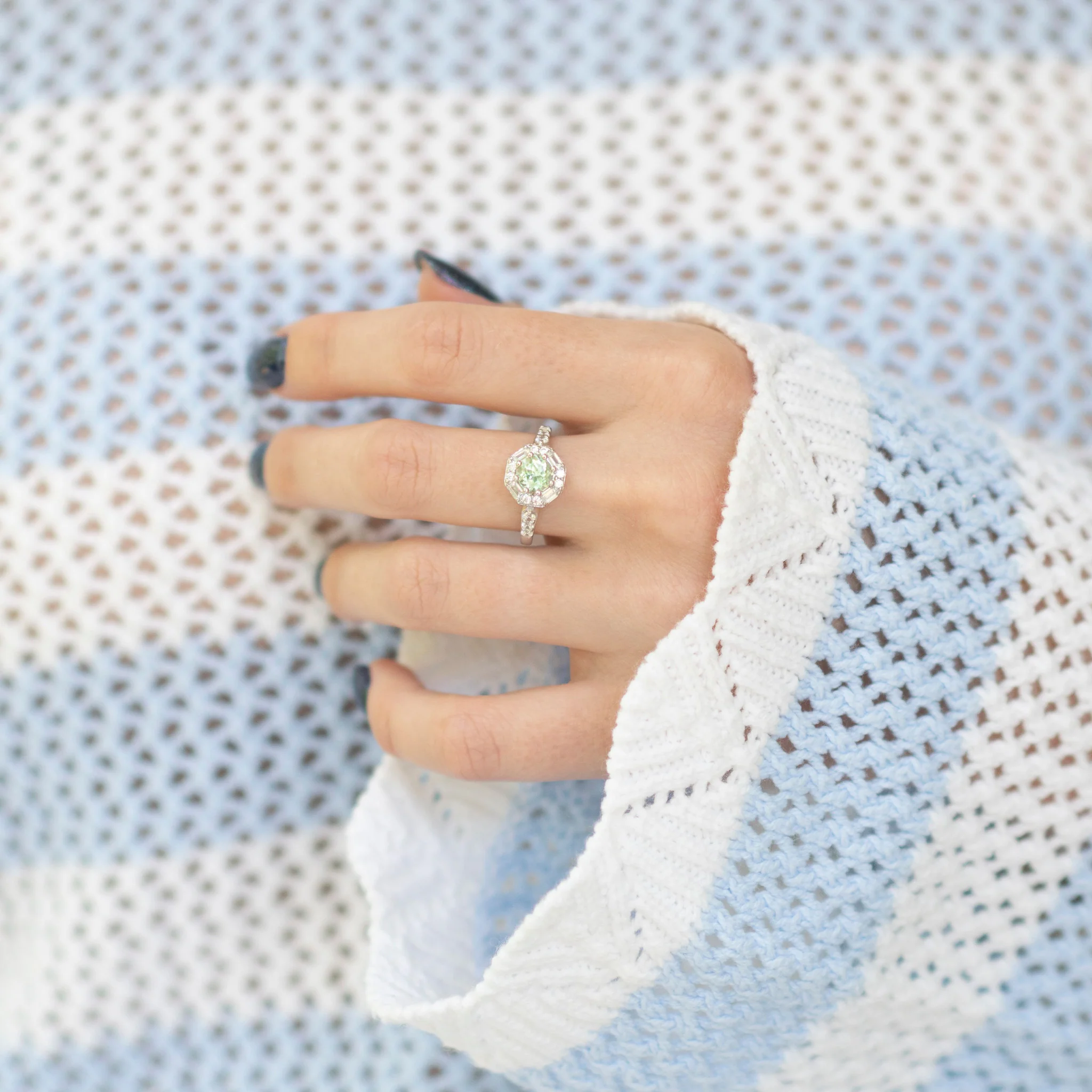 Hexagon Green Amethyst Ring- Sterling Silver - Image 3