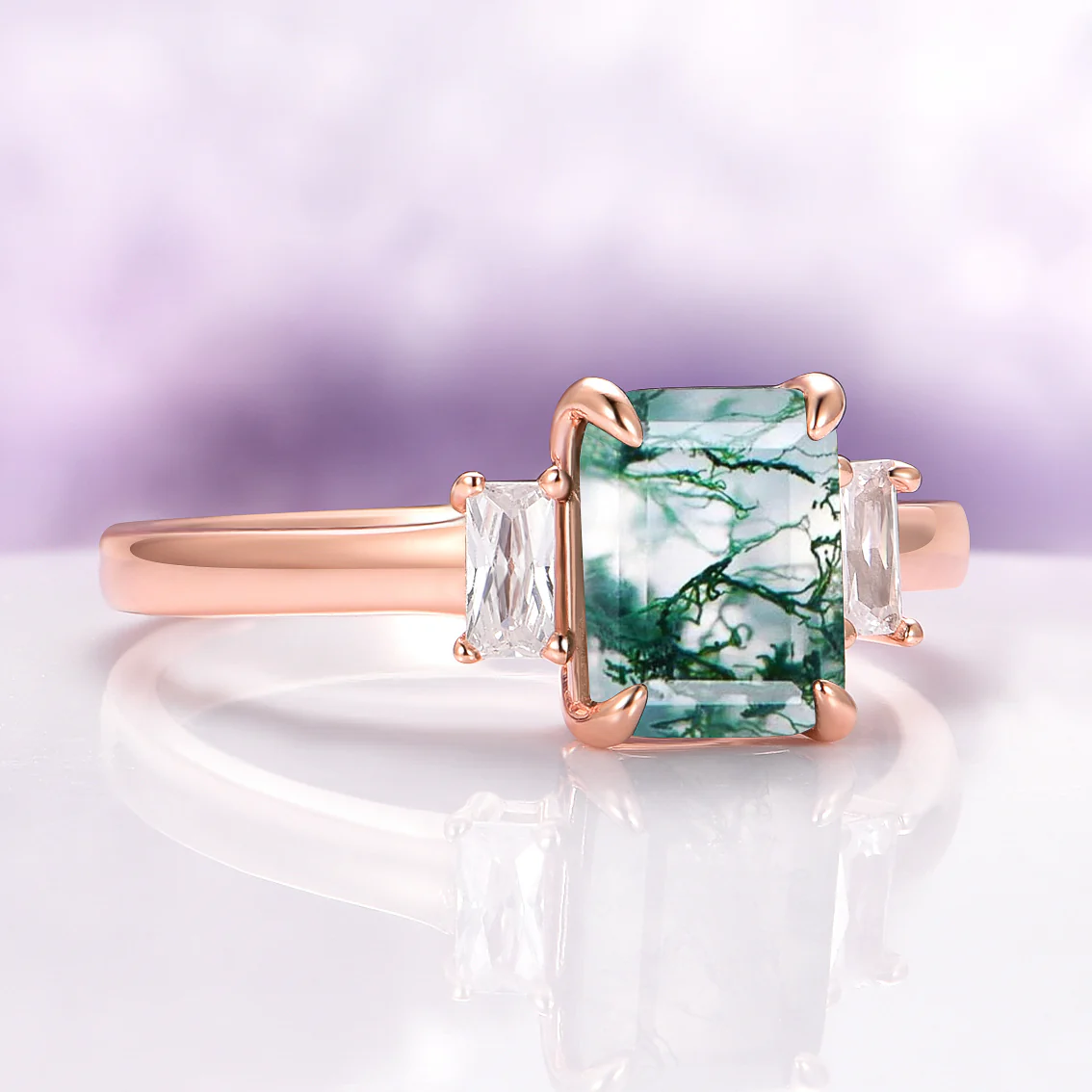Green Moss Agate Ring in 14K Rose Gold Vermeil - Image 2