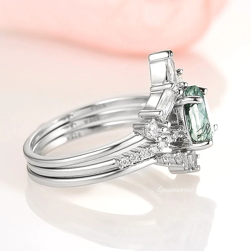 Natural Green Moss Agate 3pcs Ring Set- Sterling Silver - Image 4