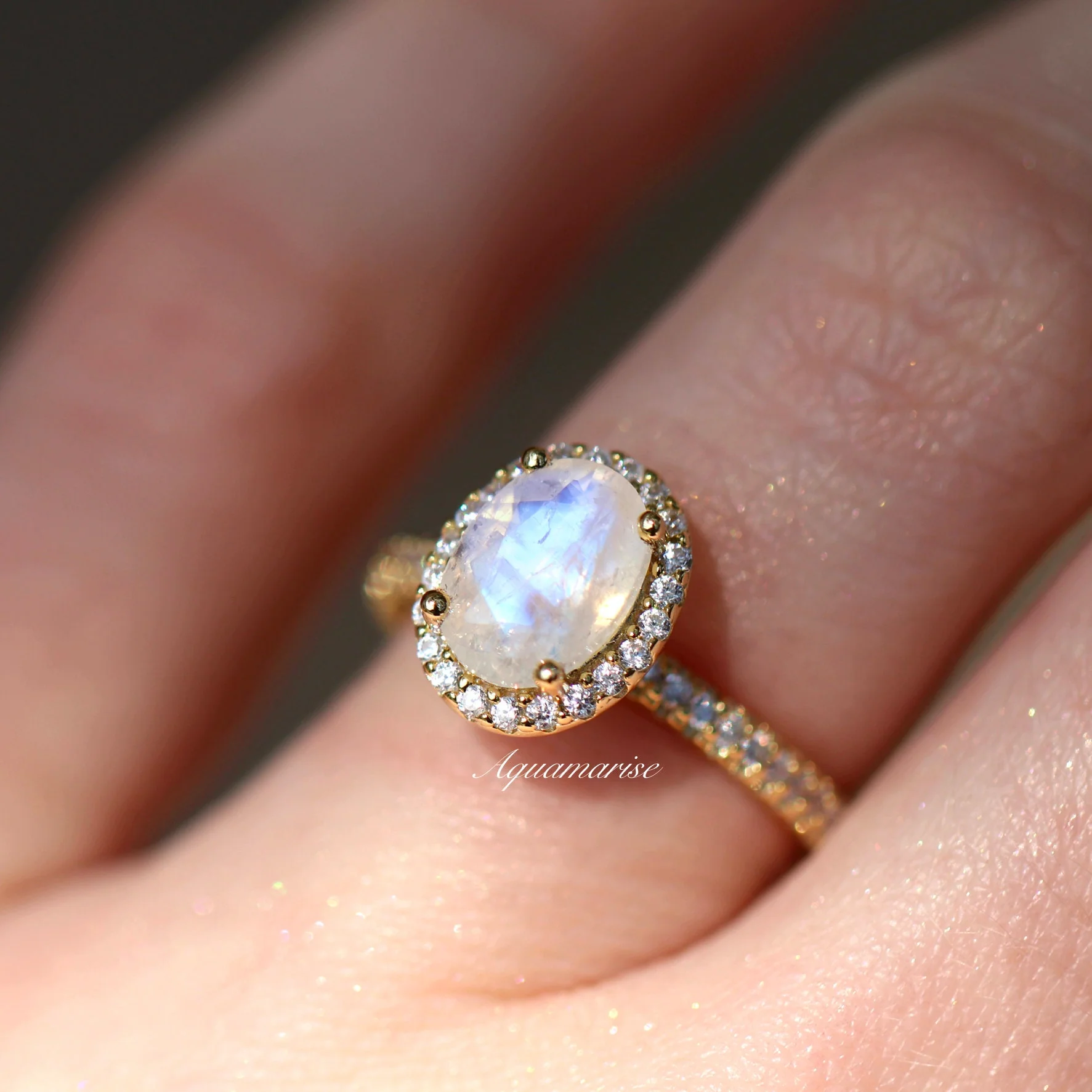 Iris Rainbow Moonstone Ring in 14K Yellow Gold Vermeil - Image 3