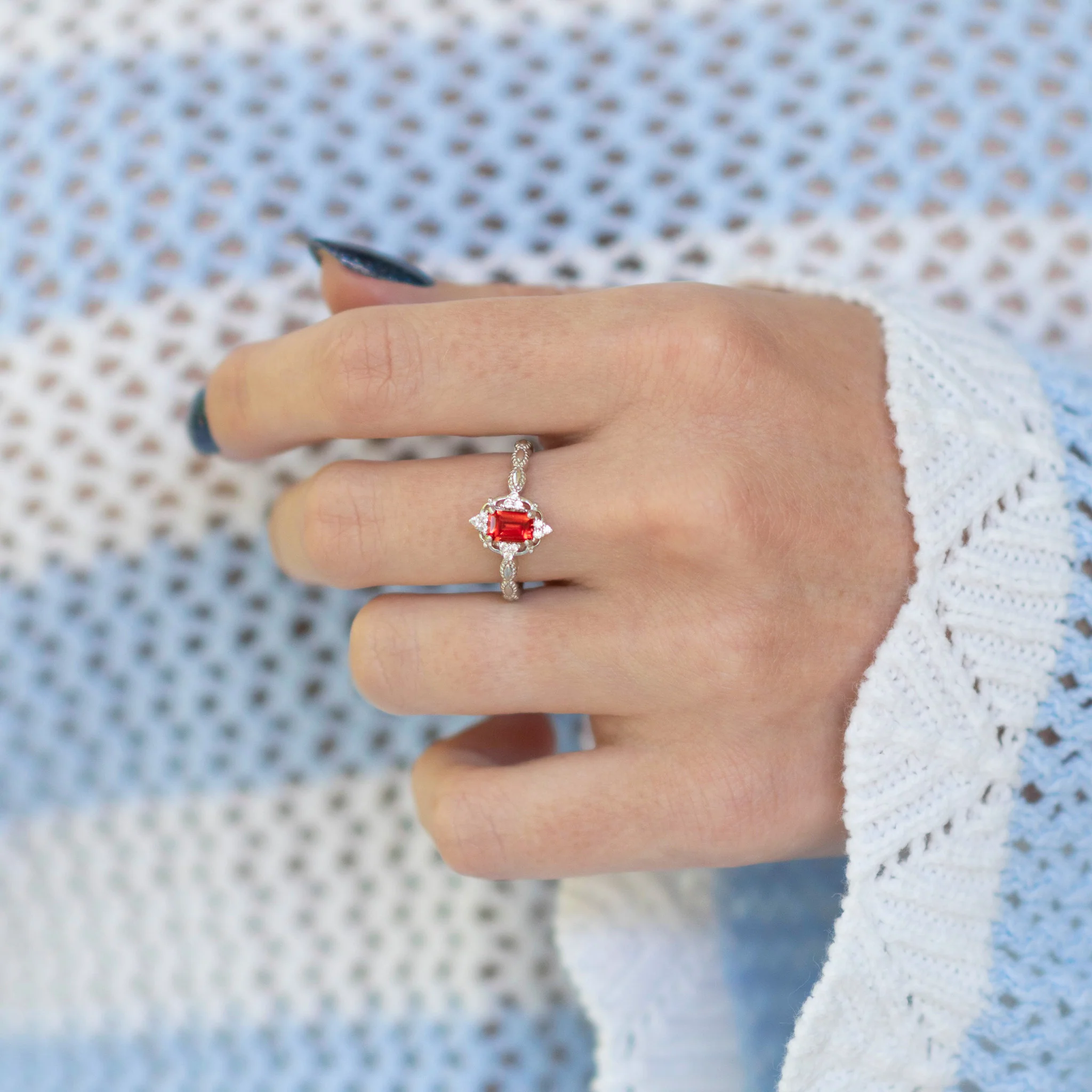 Padparadscha Sapphire Ring in Sterling Silver - Image 2