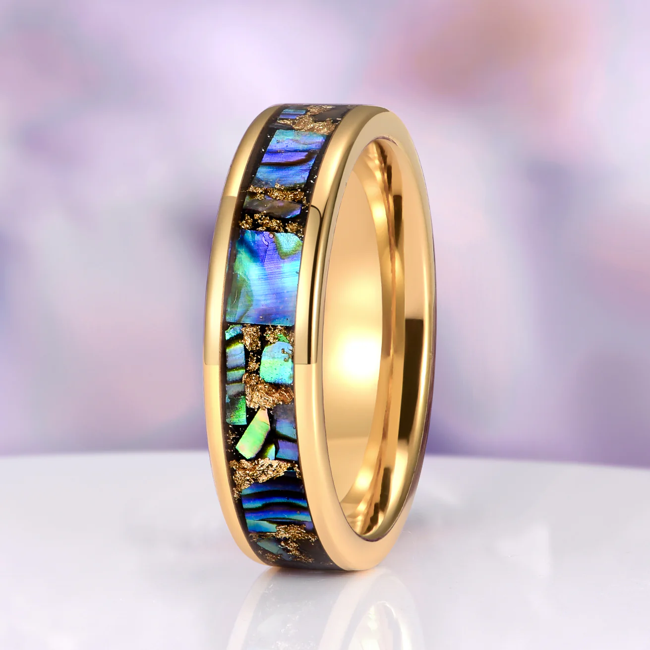 Natural Paula Shell Wedding Band in Yellow Gold Tungsten (6MM) - Image 2