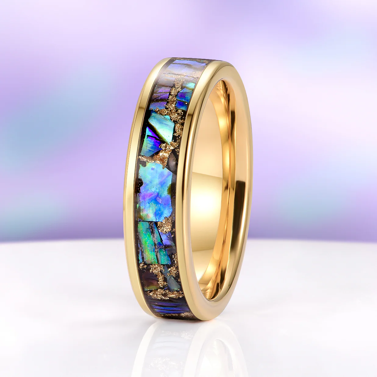 Natural Paula Shell Wedding Band in Yellow Gold Tungsten (6MM) - Image 5