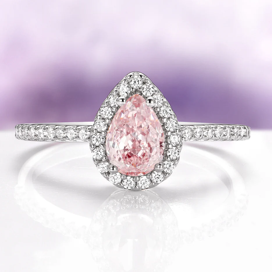 Pear Morganite Halo Ring in Sterling Silver