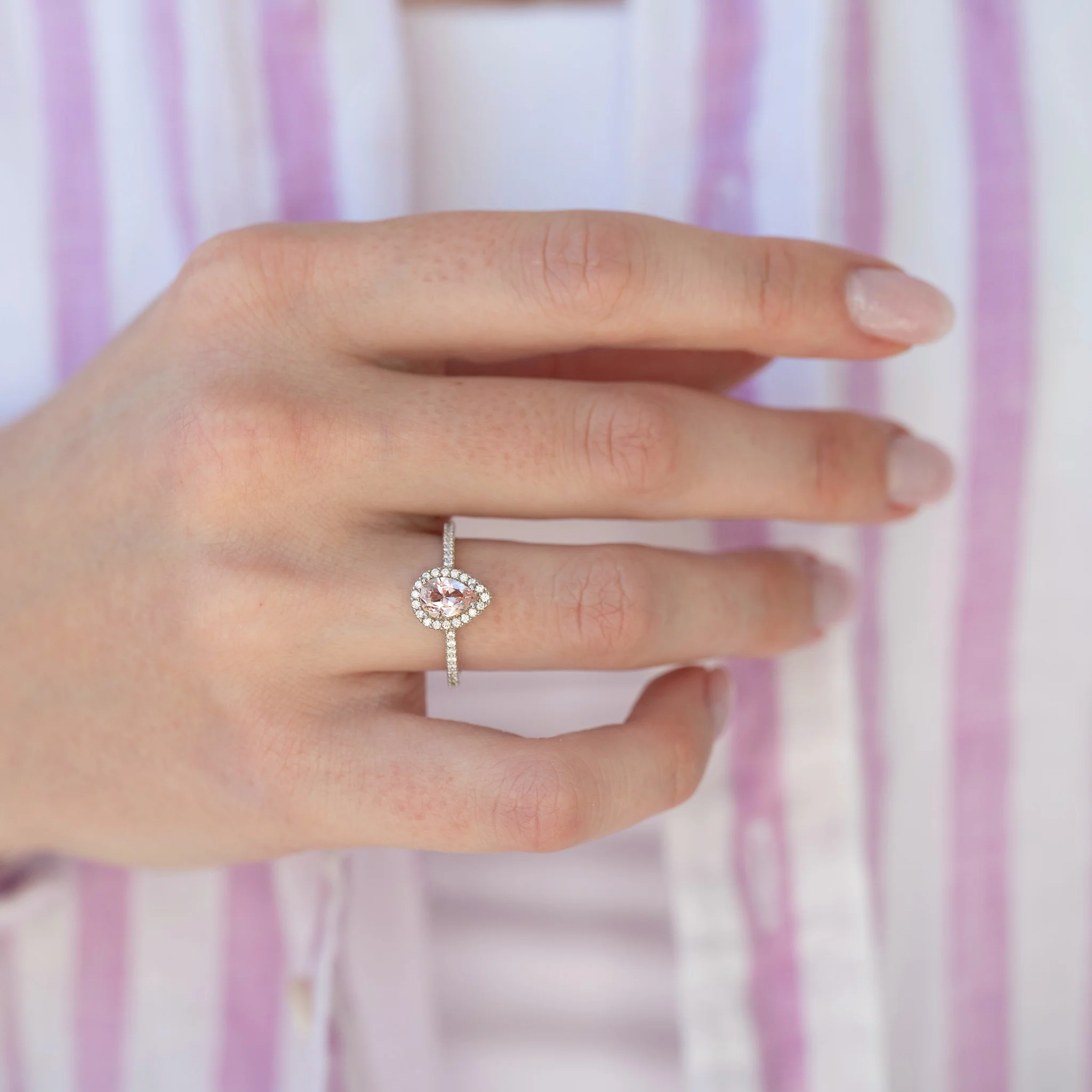 Pear Morganite Halo Ring in Sterling Silver - Image 2