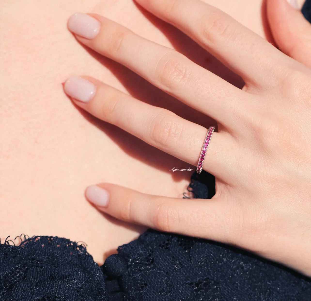 Minimalist Ruby Band in Sterling Silver (2mm) - Image 3