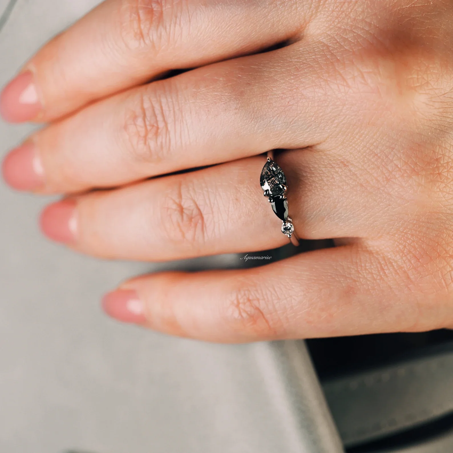 Rutilated Quartz & Black Onyx Ring in Sterling Silver - Image 7