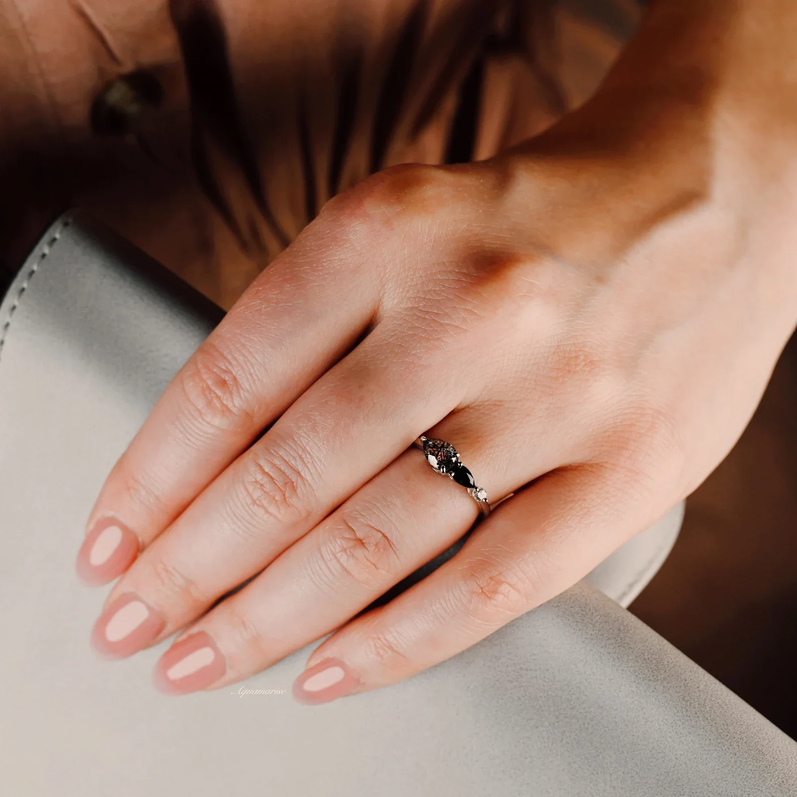 Rutilated Quartz & Black Onyx Ring in Sterling Silver - Image 9