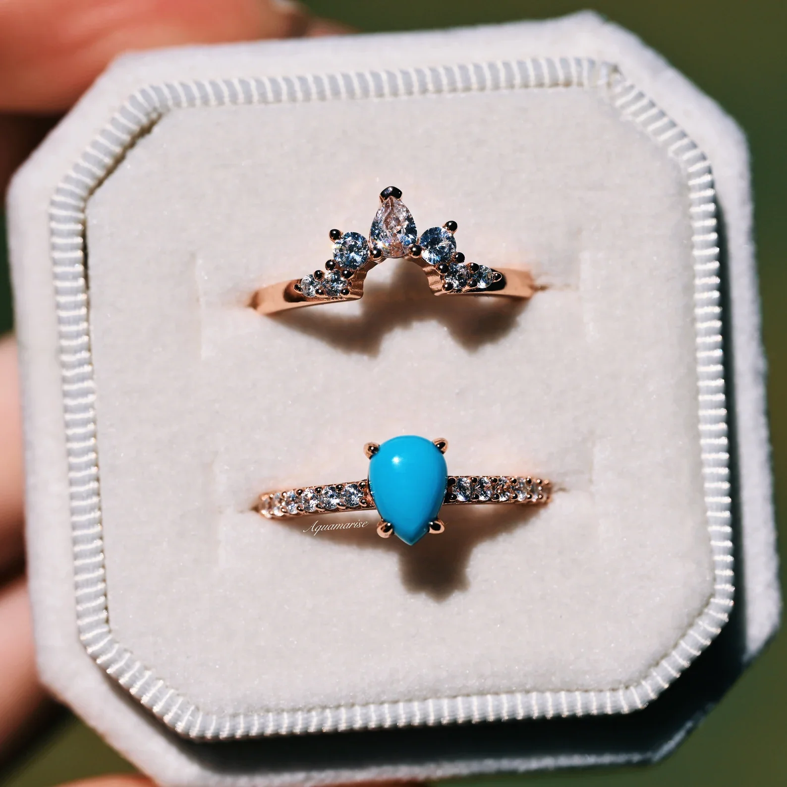 Natural Turquoise Ring Set- 14K Rose Gold Vermeil - Image 4