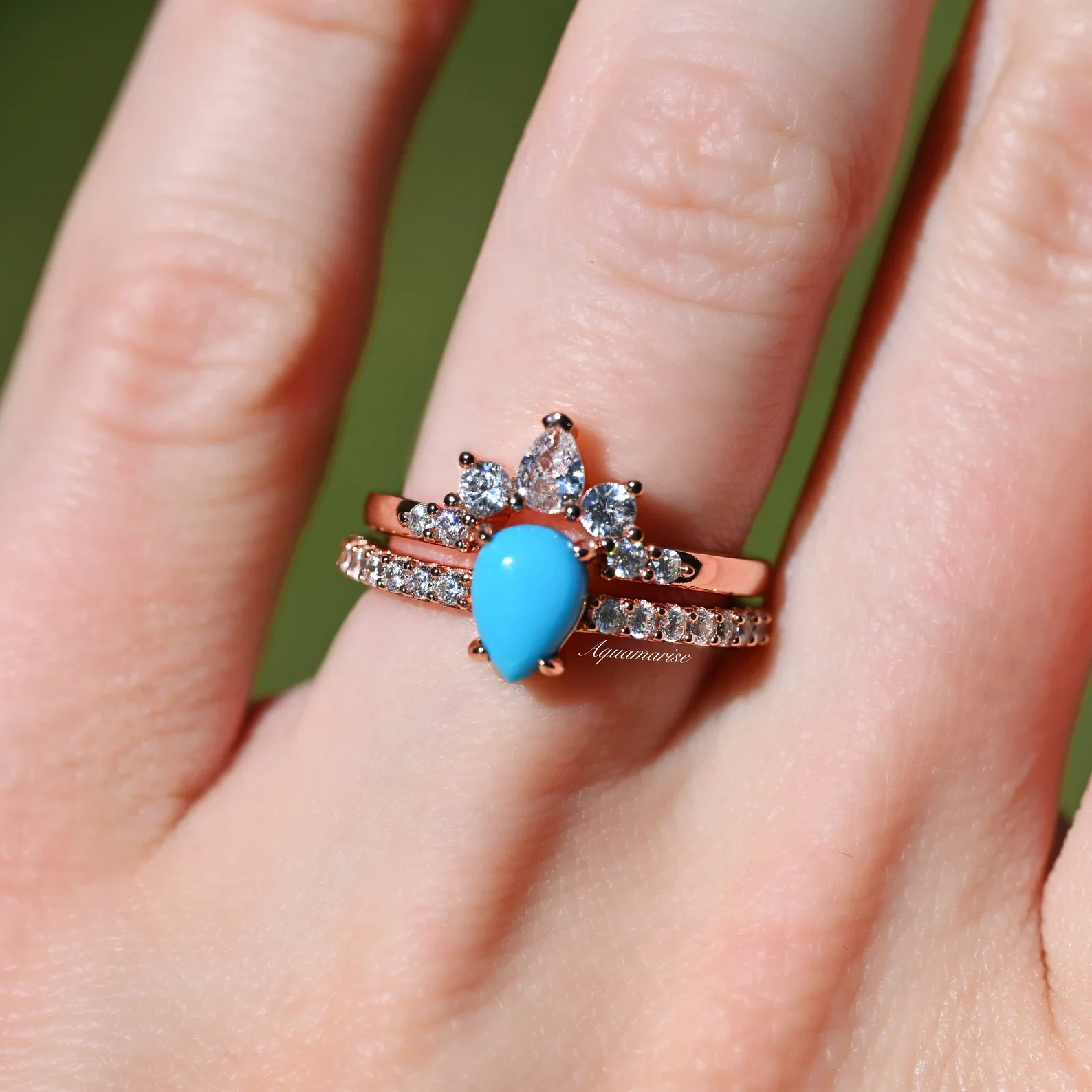 Natural Turquoise Ring Set- 14K Rose Gold Vermeil - Image 5