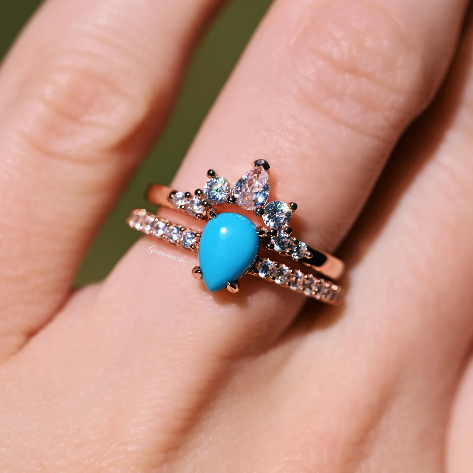 Natural Turquoise Ring Set- 14K Rose Gold Vermeil - Image 6