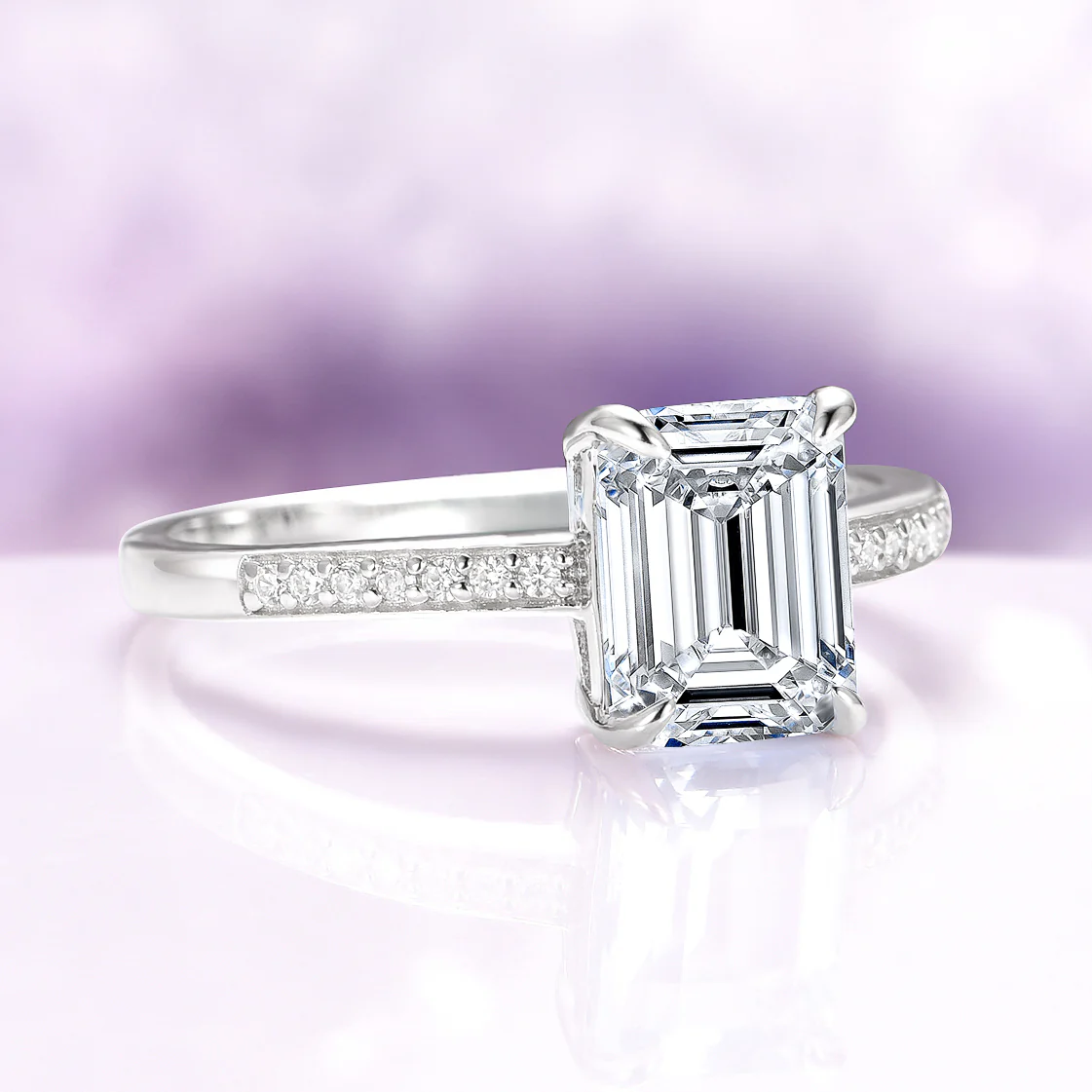 Ava Emerald Cut White Sapphire Engagement Ring in Sterling Silver - Image 5