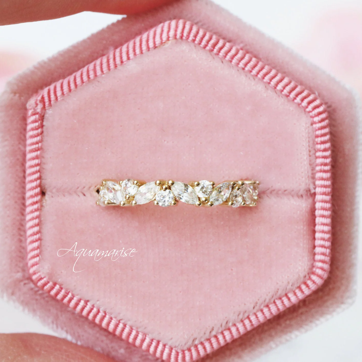 Willow White Sapphire Stacking Ring Set- 14K Yellow Gold Vermeil - Image 5