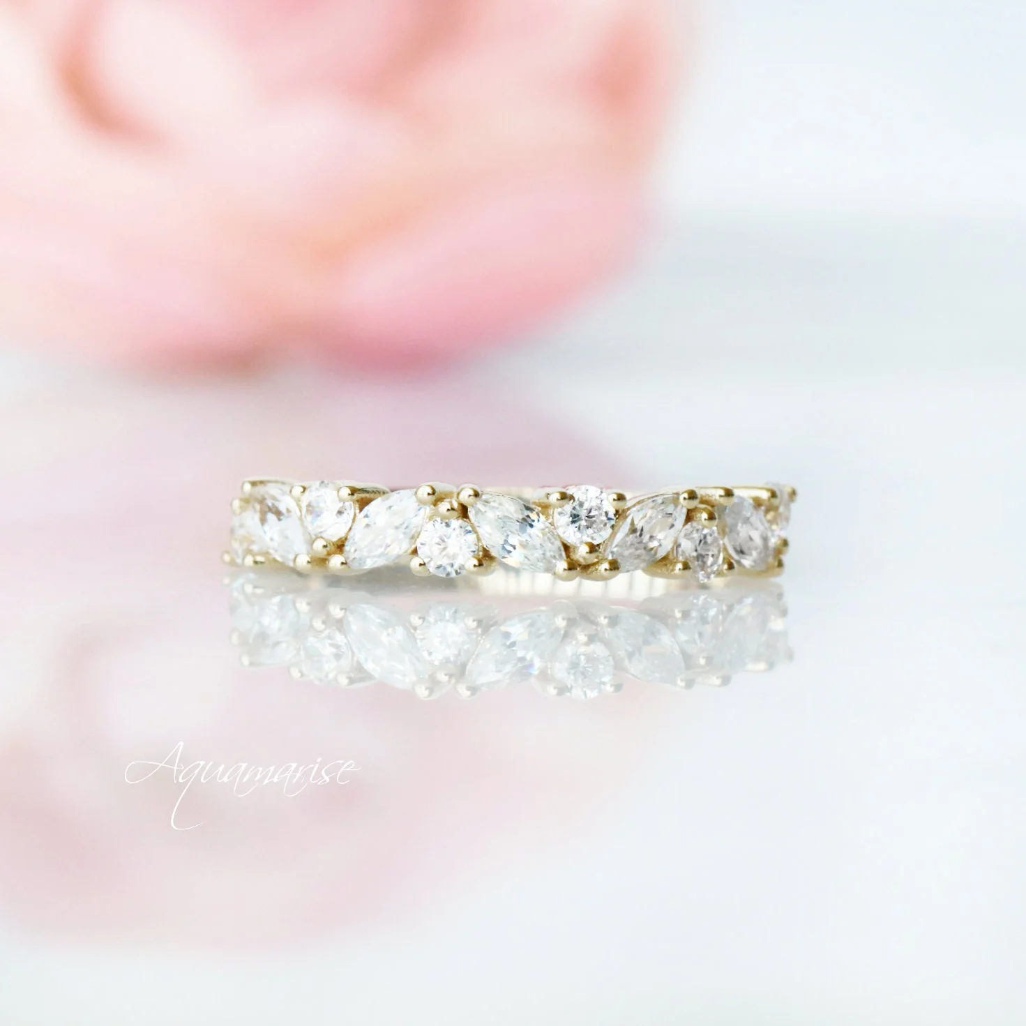 Willow White Sapphire Stacking Ring Set- 14K Yellow Gold Vermeil - Image 6