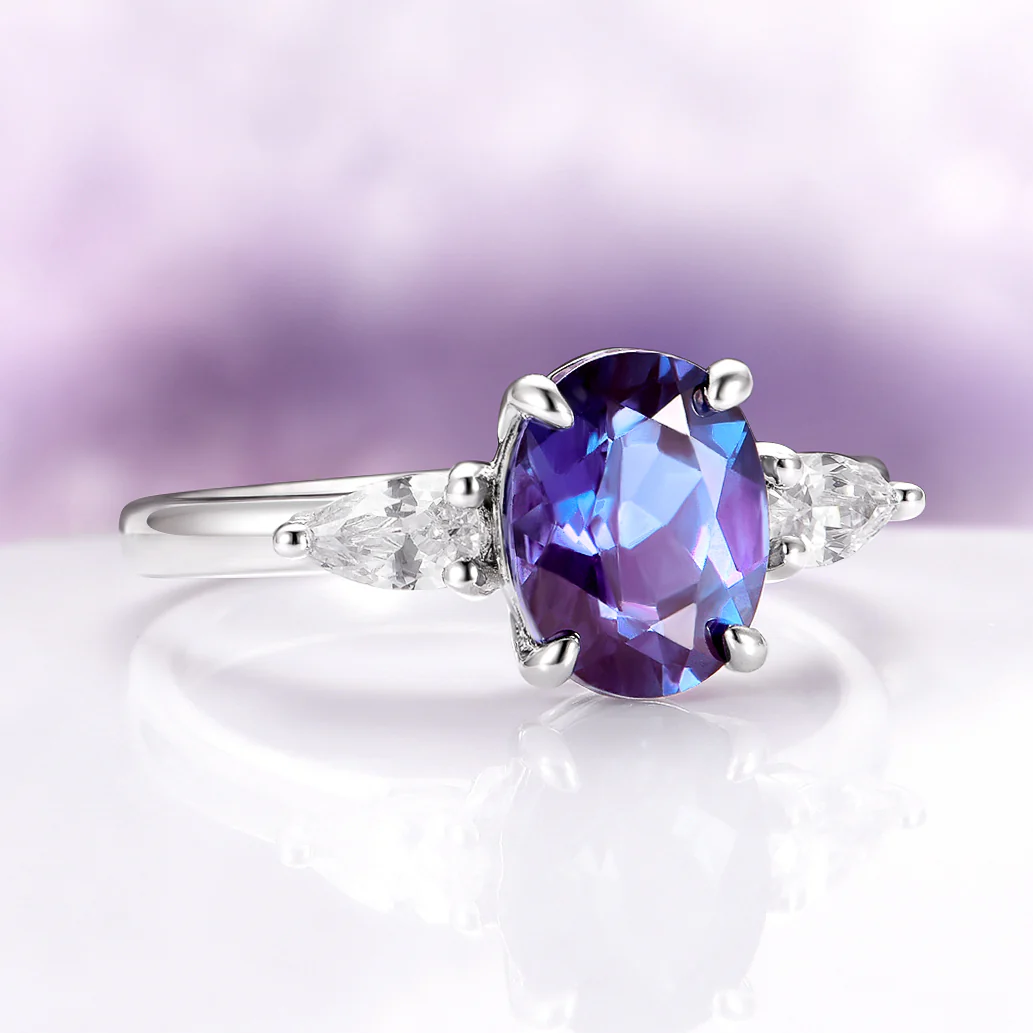 Oval Cut Lab-Grown Alexandrite Engagement Ring in Sterling Silver - Image 4