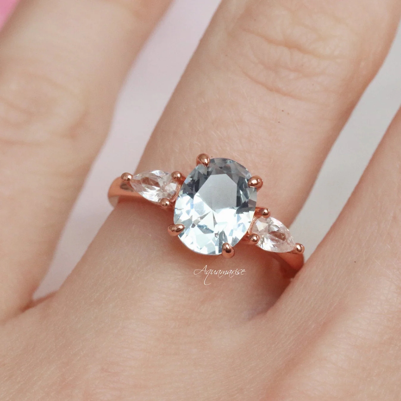 Olivia Aquamarine Ring- 14K Rose Gold Vermeil - Image 3