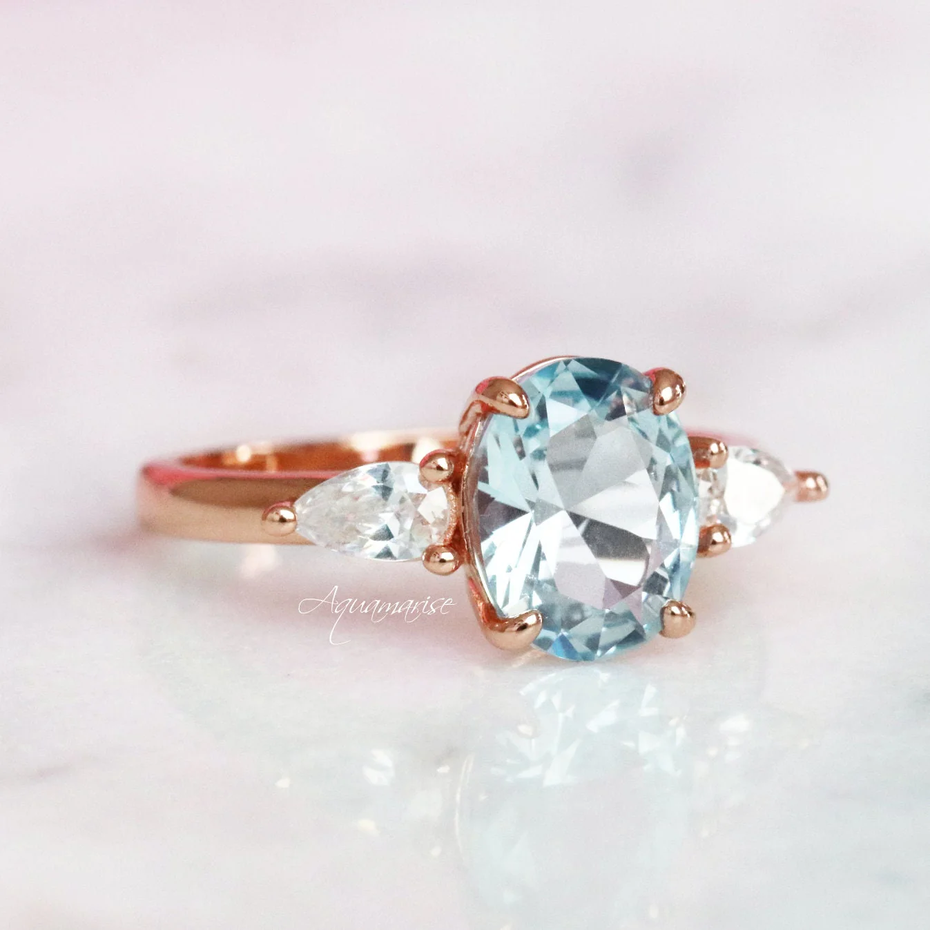 Olivia Aquamarine Ring- 14K Rose Gold Vermeil - Image 4