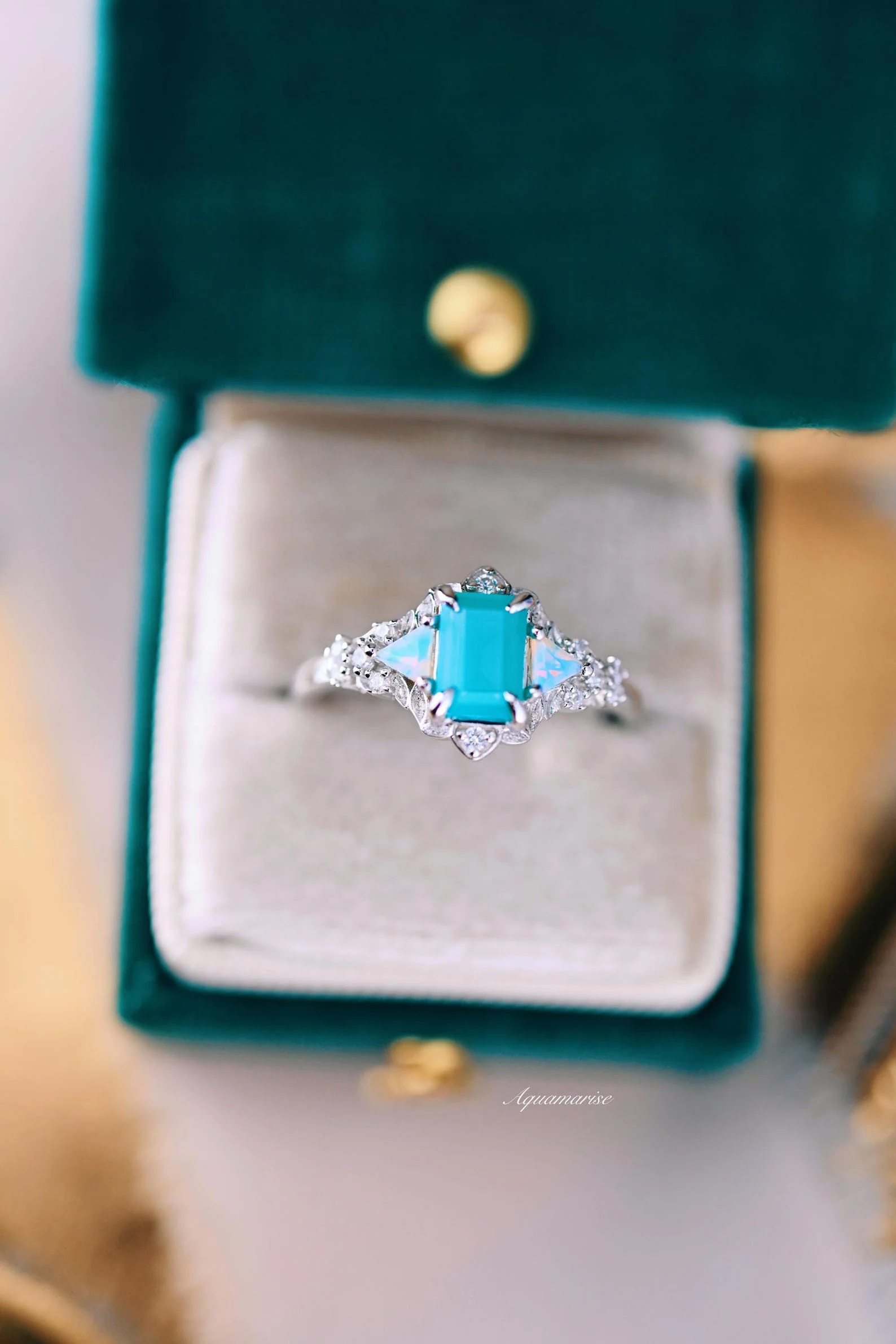 Opalescent Blue Sapphire Mermaid Engagement Ring in Sterling Silver - Image 2