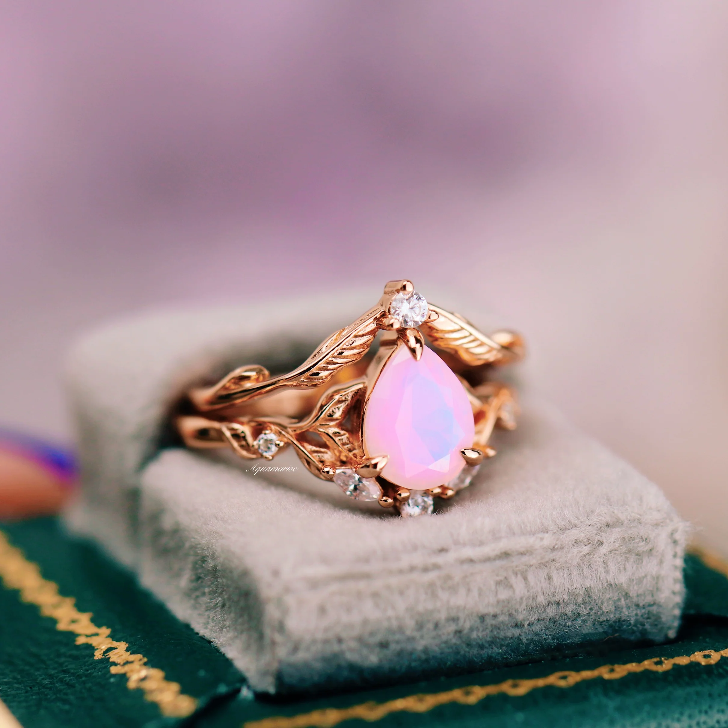 Opalescent Pink Sapphire Engagement Ring Set in 14K Rose Gold Vermeil - Image 5