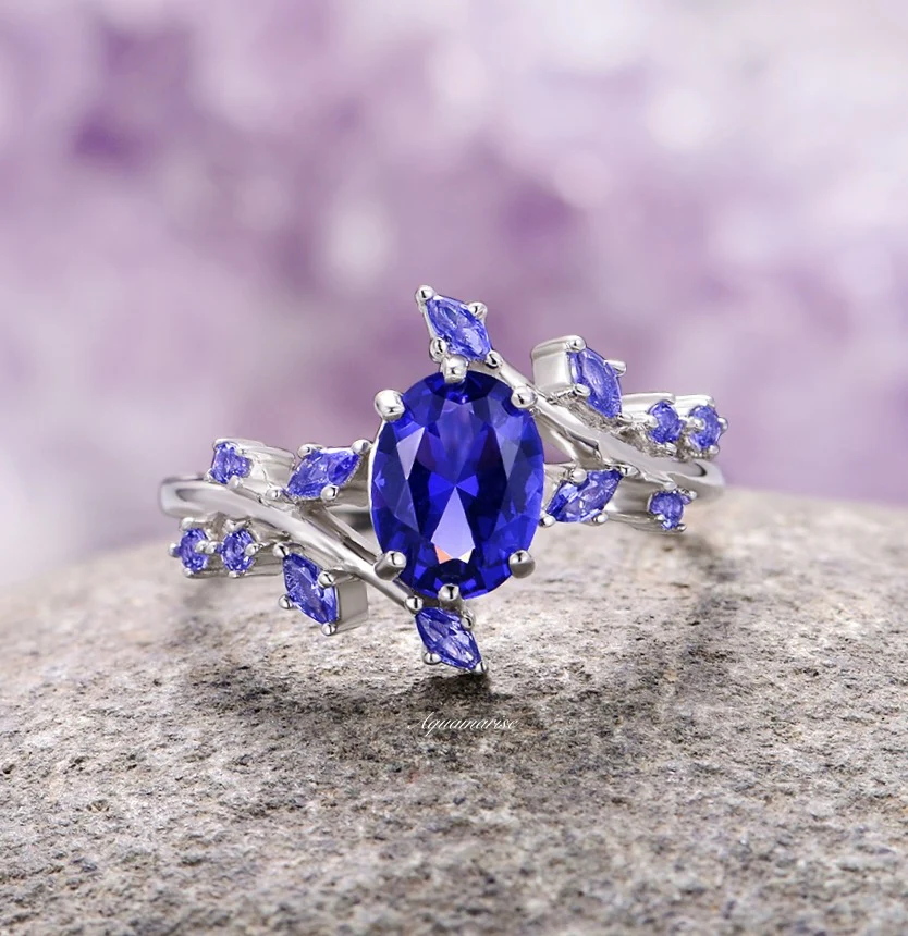 Orion Nebulaâ„¢ & Cornflower Sapphire Leaf Couples Ring Set - Image 8