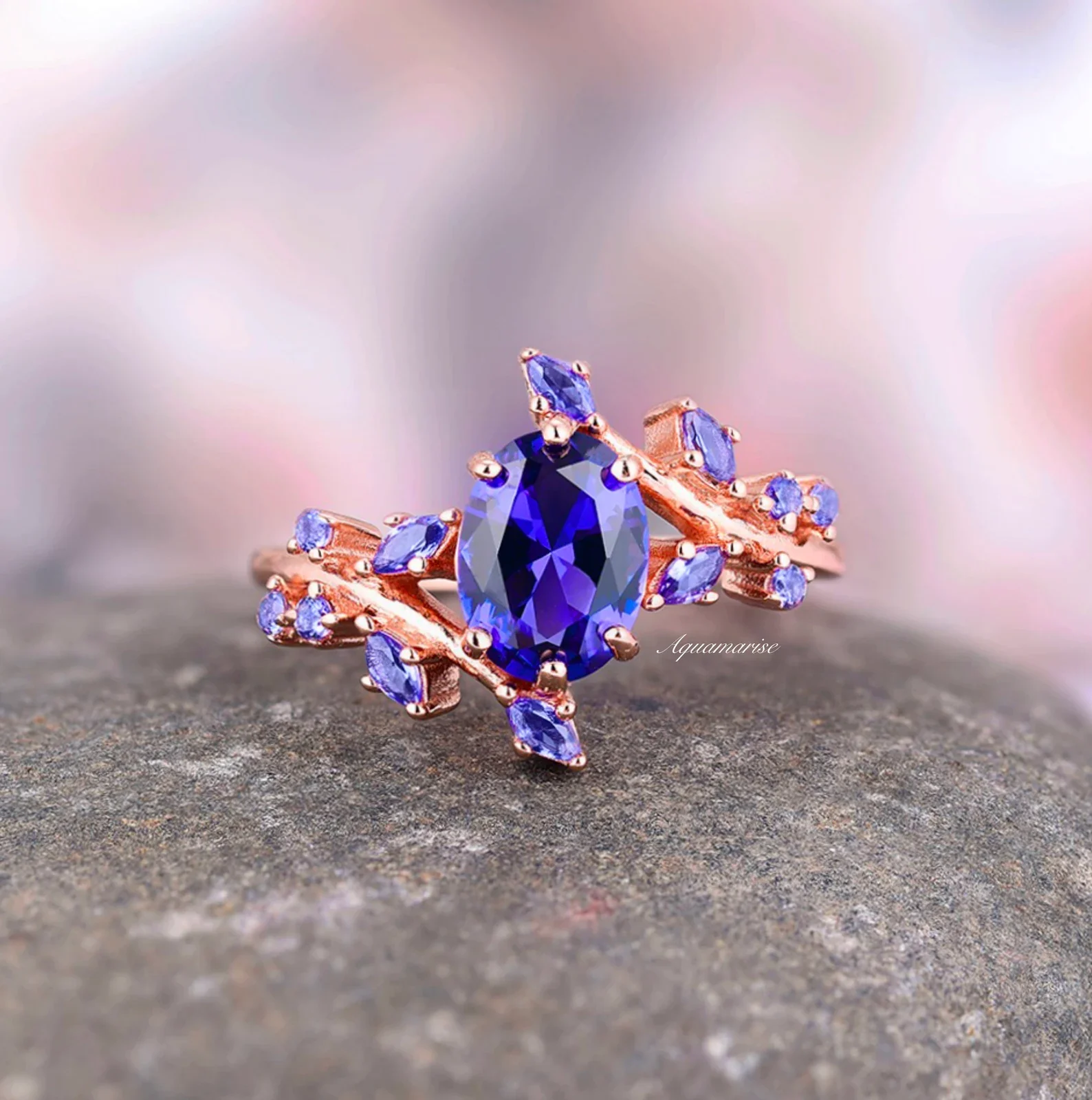 Orion Nebula™ & Cornflower Sapphire Leaf Couples Ring Set - Image 2