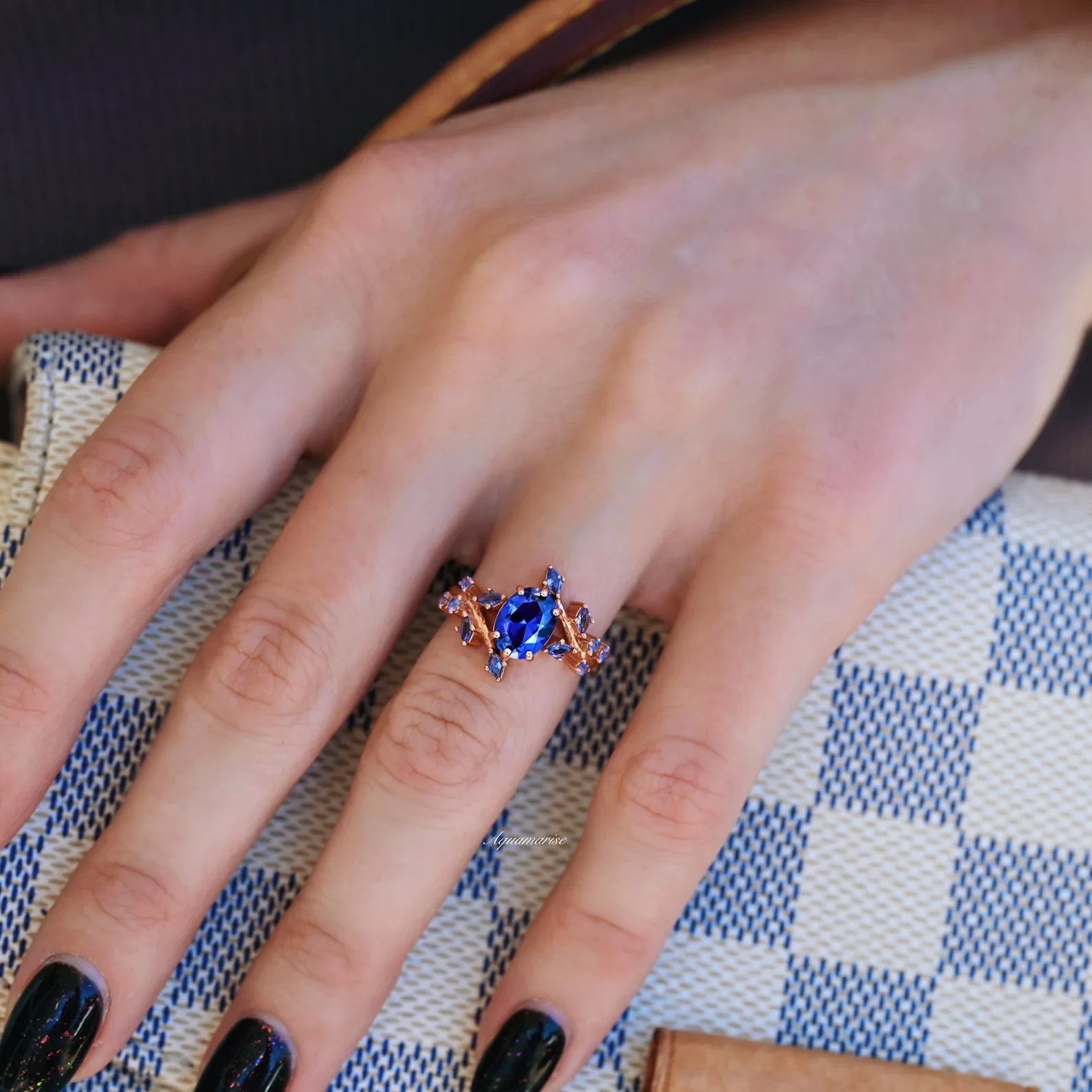 Orion Nebula™ & Cornflower Sapphire Leaf Couples Ring Set - Image 4