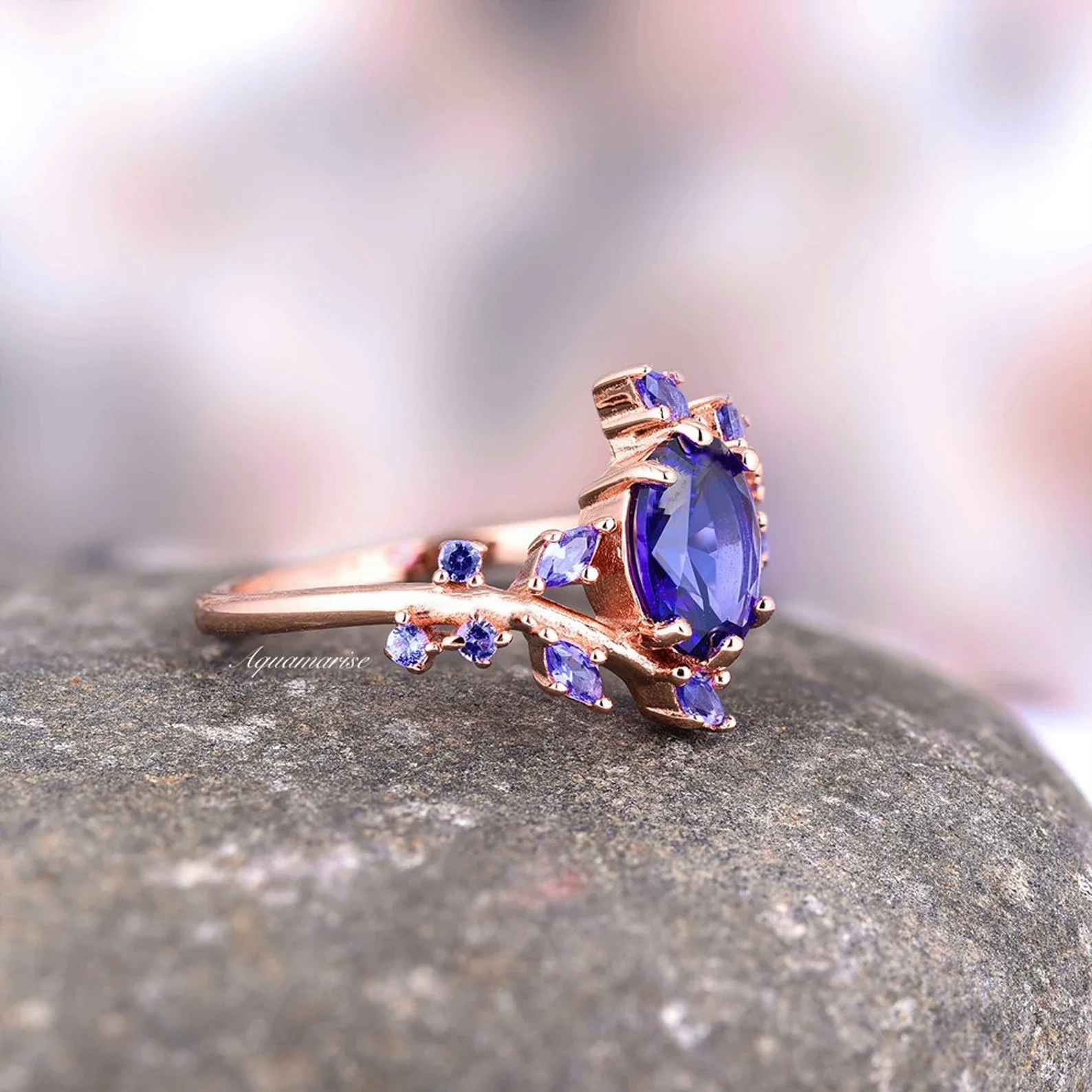 Orion Nebula™ & Cornflower Sapphire Leaf Couples Ring Set - Image 7