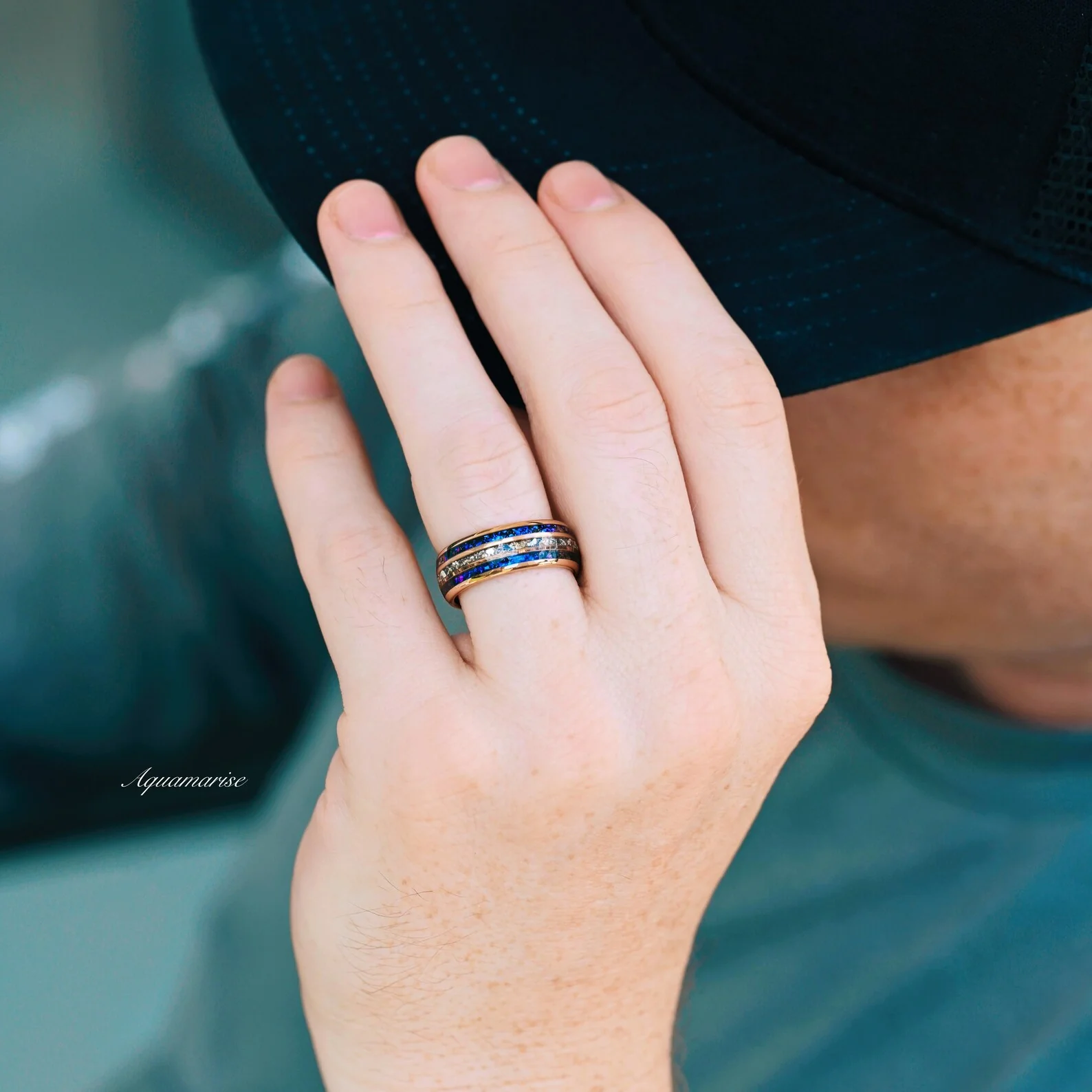 Orion Nebula™ & Crushed Diamond Wedding Band- 6MM Rose Gold Tungsten - Image 4