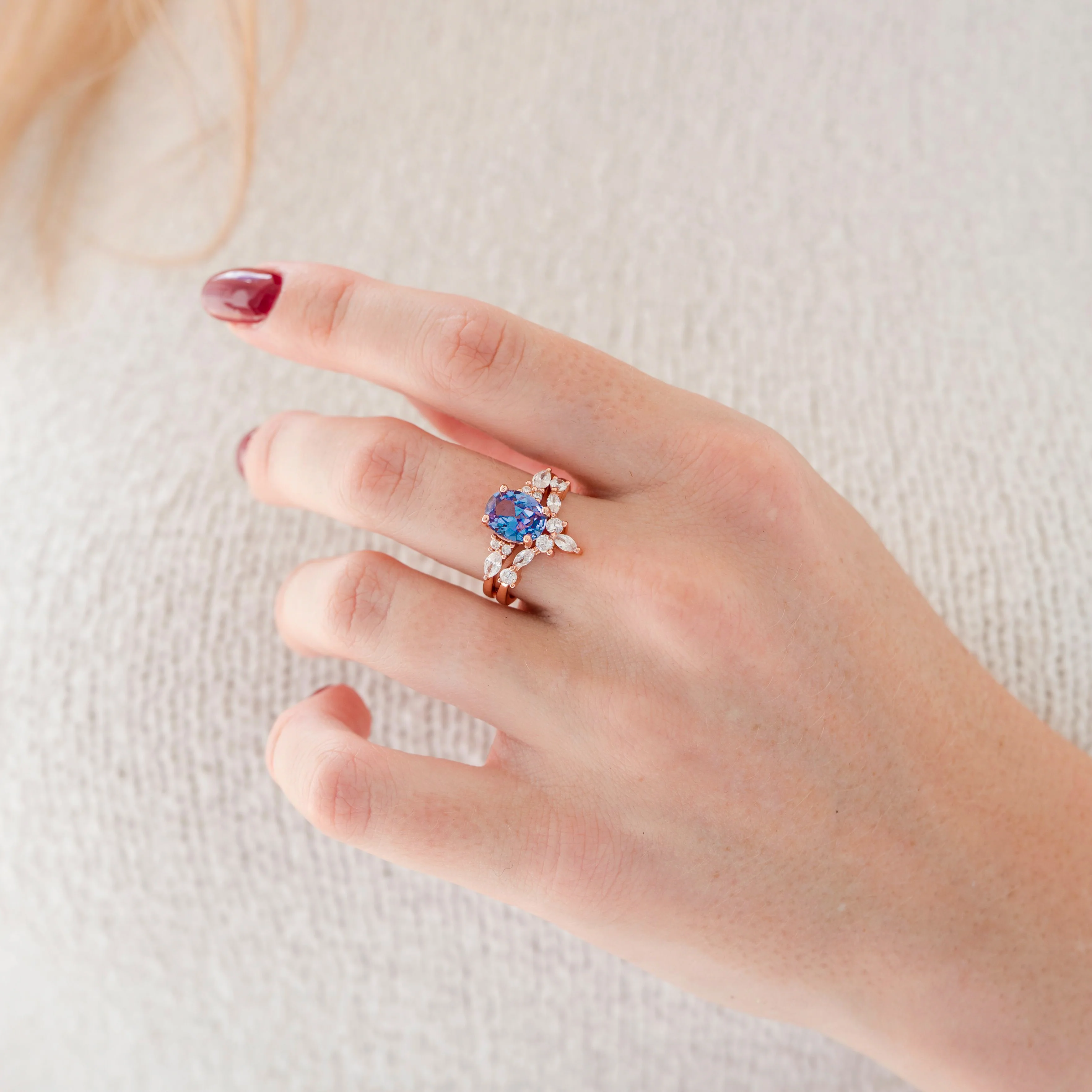 Evelyn Oval Cut Alexandrite Engagement Ring Set in 14K Rose Gold Vermeil - Image 5