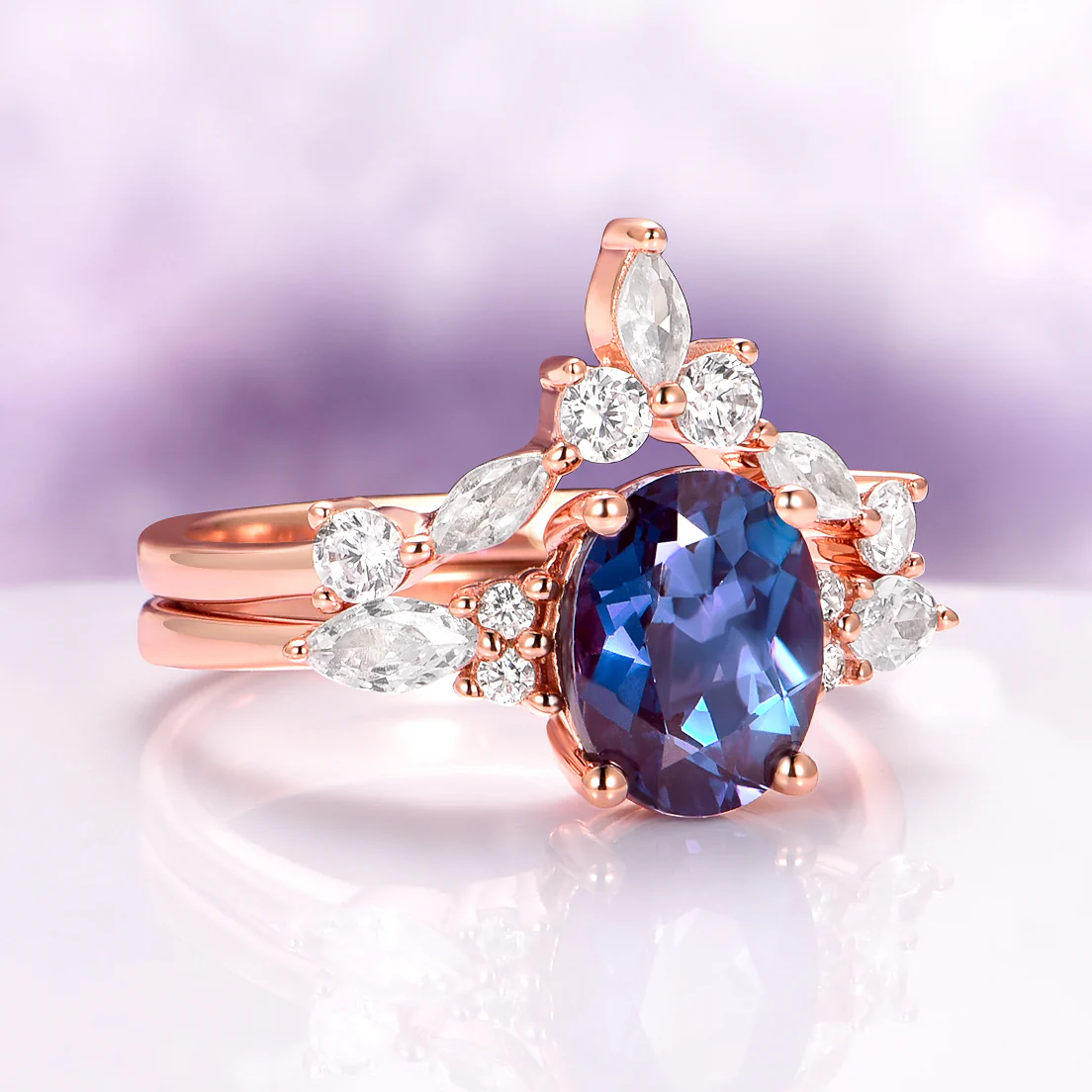 Evelyn Oval Cut Alexandrite Engagement Ring Set in 14K Rose Gold Vermeil - Image 6