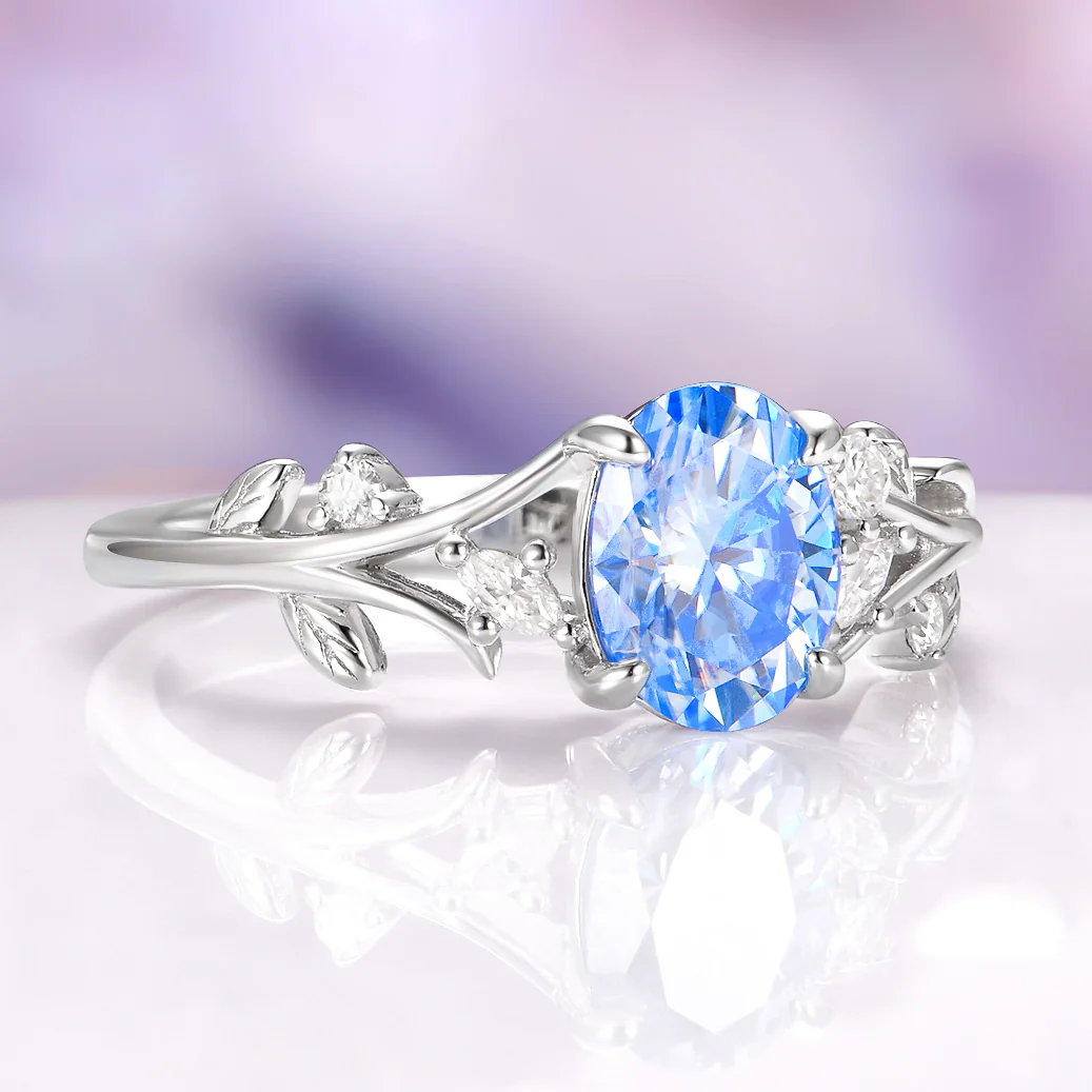 Oval Cut Ice Blue Moissanite Ring in Sterling Silver - Image 3