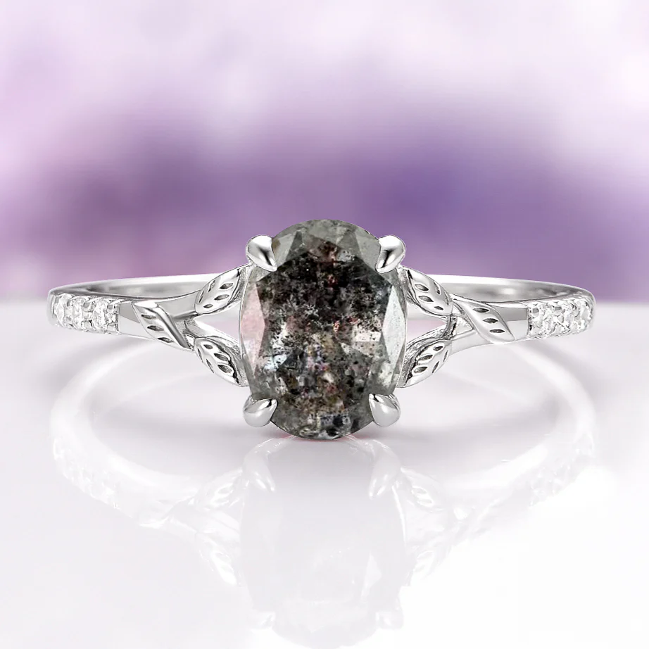 Galaxy Salt and Pepper (Herkimer) Diamond & Meteorite Couples Ring Set - Image 11