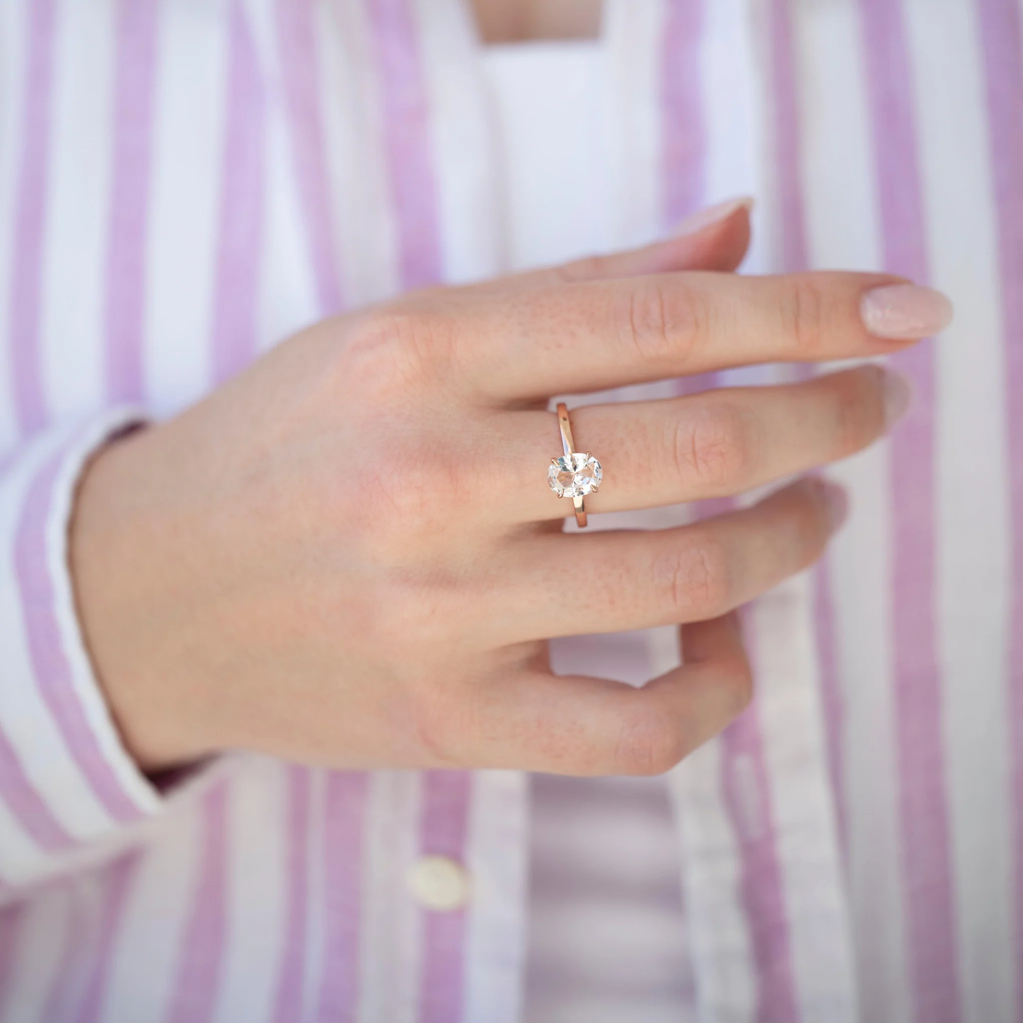 Solitaire White Sapphire Ring- 14K Rose Gold Vermeil - Image 2